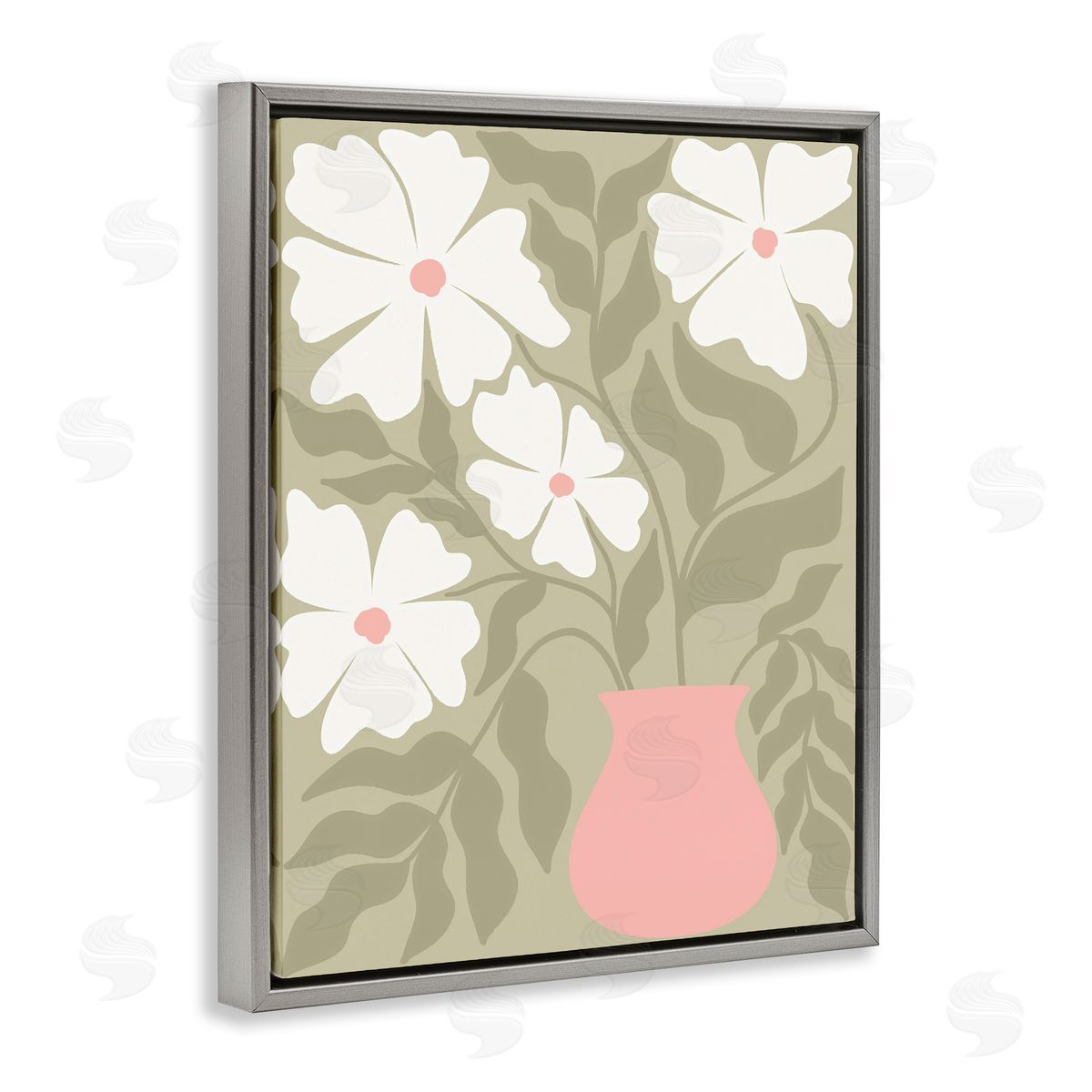 Taylor Shannon Designs Funky Pastel Florals Gray Floating Frame Canvas Wall Art Print