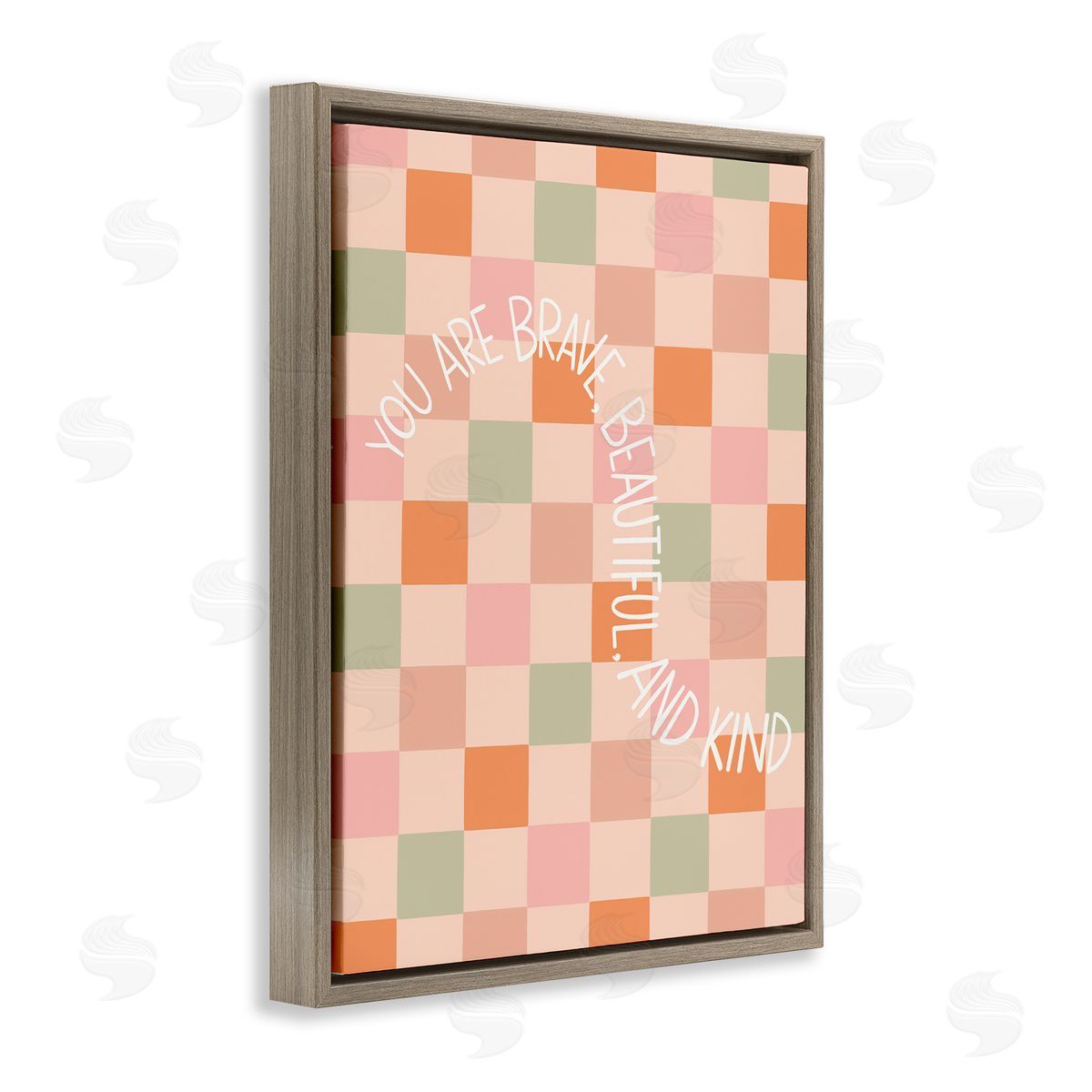 Taylor Shannon Designs Checkered You Are Brave Brown Floating Frame Canvas Wall Art Print
