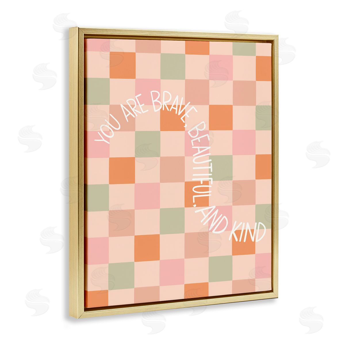 Taylor Shannon Designs Checkered You Are Brave Gold Floating Frame Canvas Wall Art Print