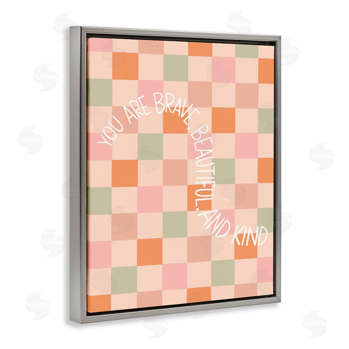 Taylor Shannon Designs Checkered You Are Brave Gray Floating Frame Canvas Wall Art Print