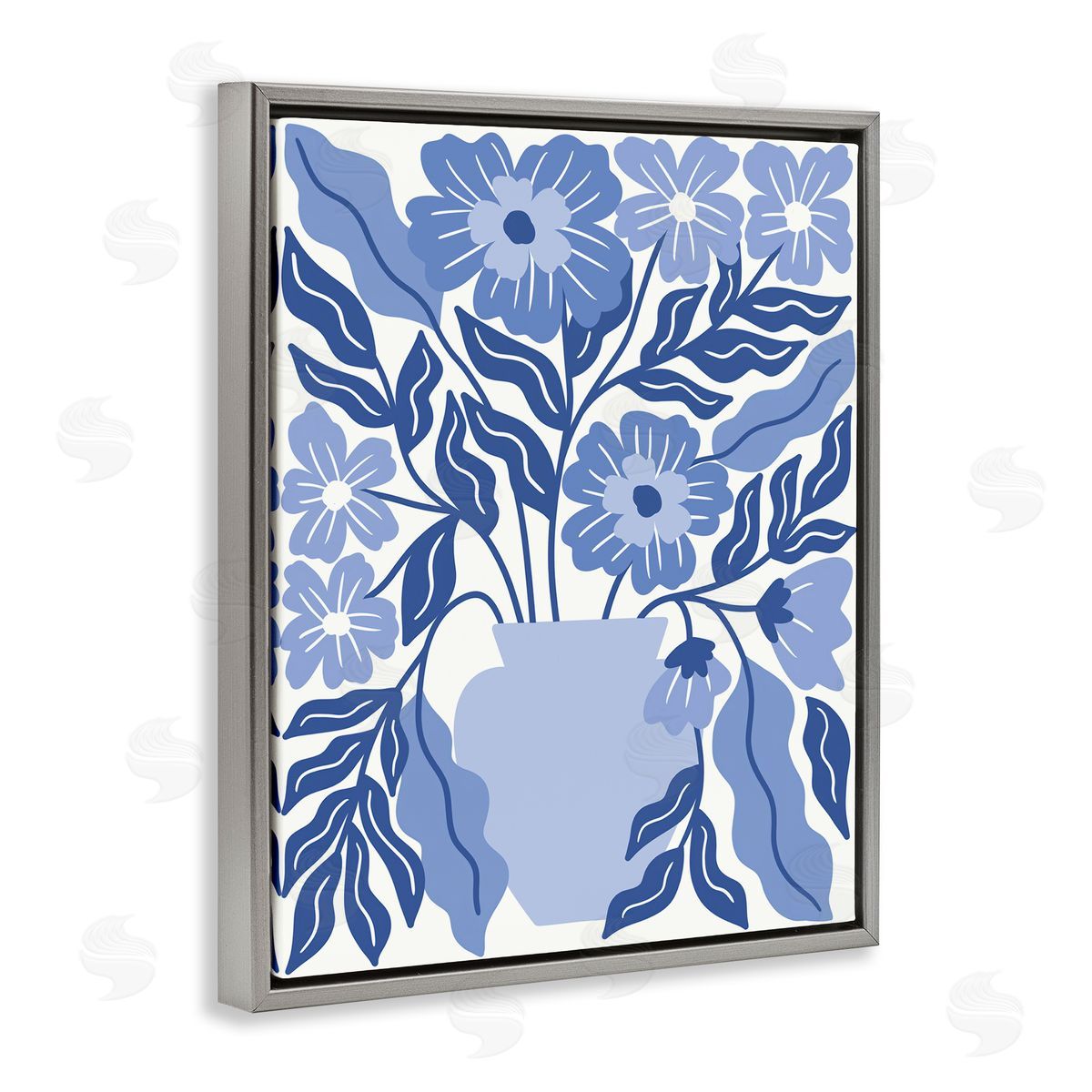 Taylor Shannon Designs Blue & White Flower Vase Gray Floating Frame Canvas Wall Art Print