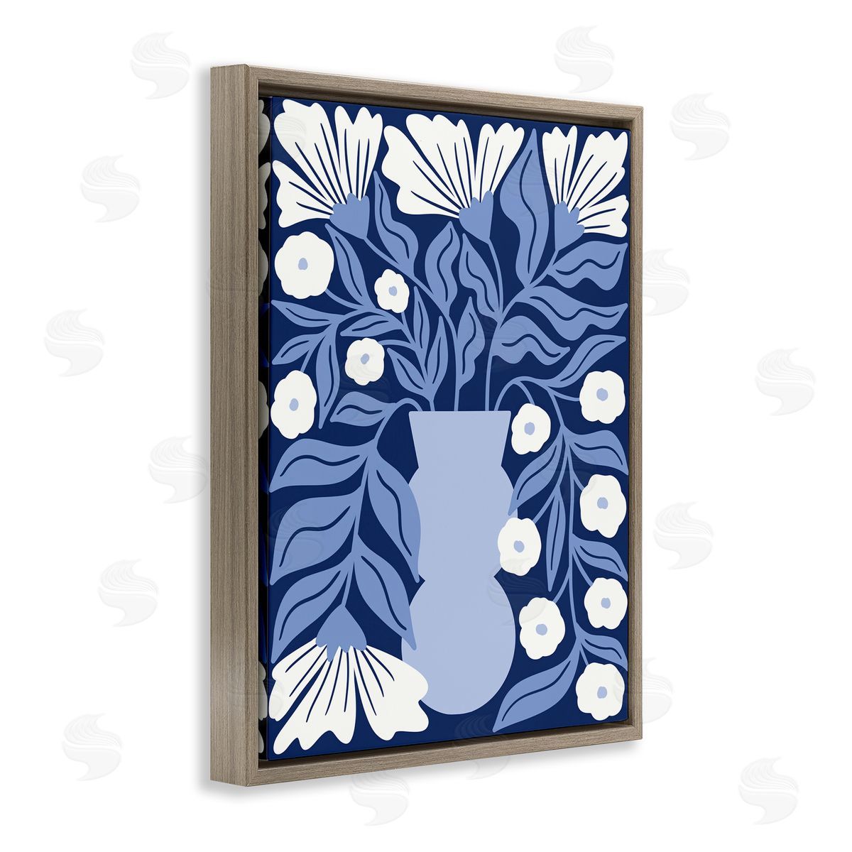 Taylor Shannon Designs Funky Blue Flower Vase Brown Floating Frame Canvas Wall Art Print
