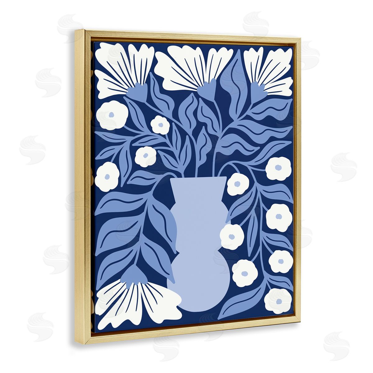 Taylor Shannon Designs Funky Blue Flower Vase Gold Floating Frame Canvas Wall Art Print