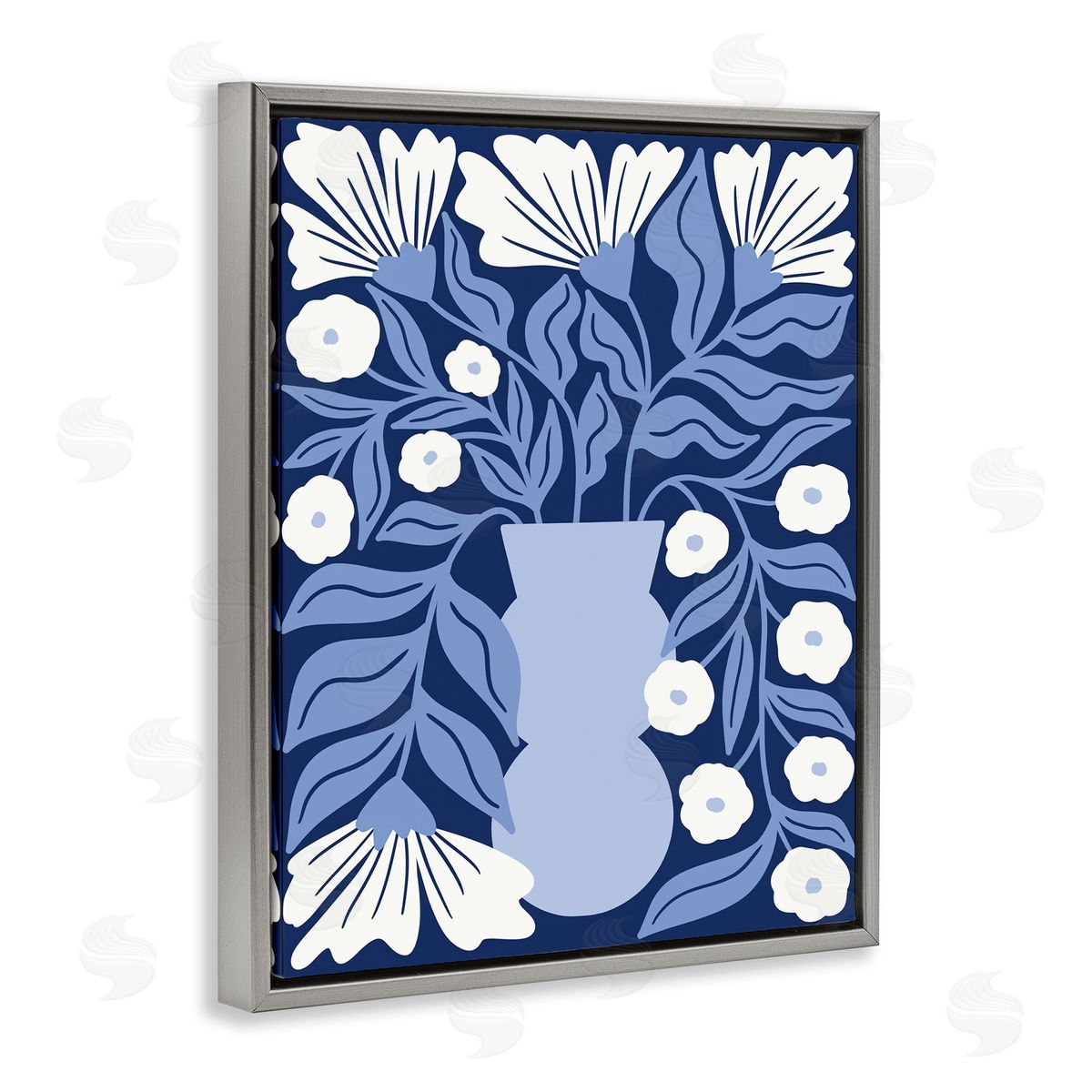 Taylor Shannon Designs Funky Blue Flower Vase Gray Floating Frame Canvas Wall Art Print