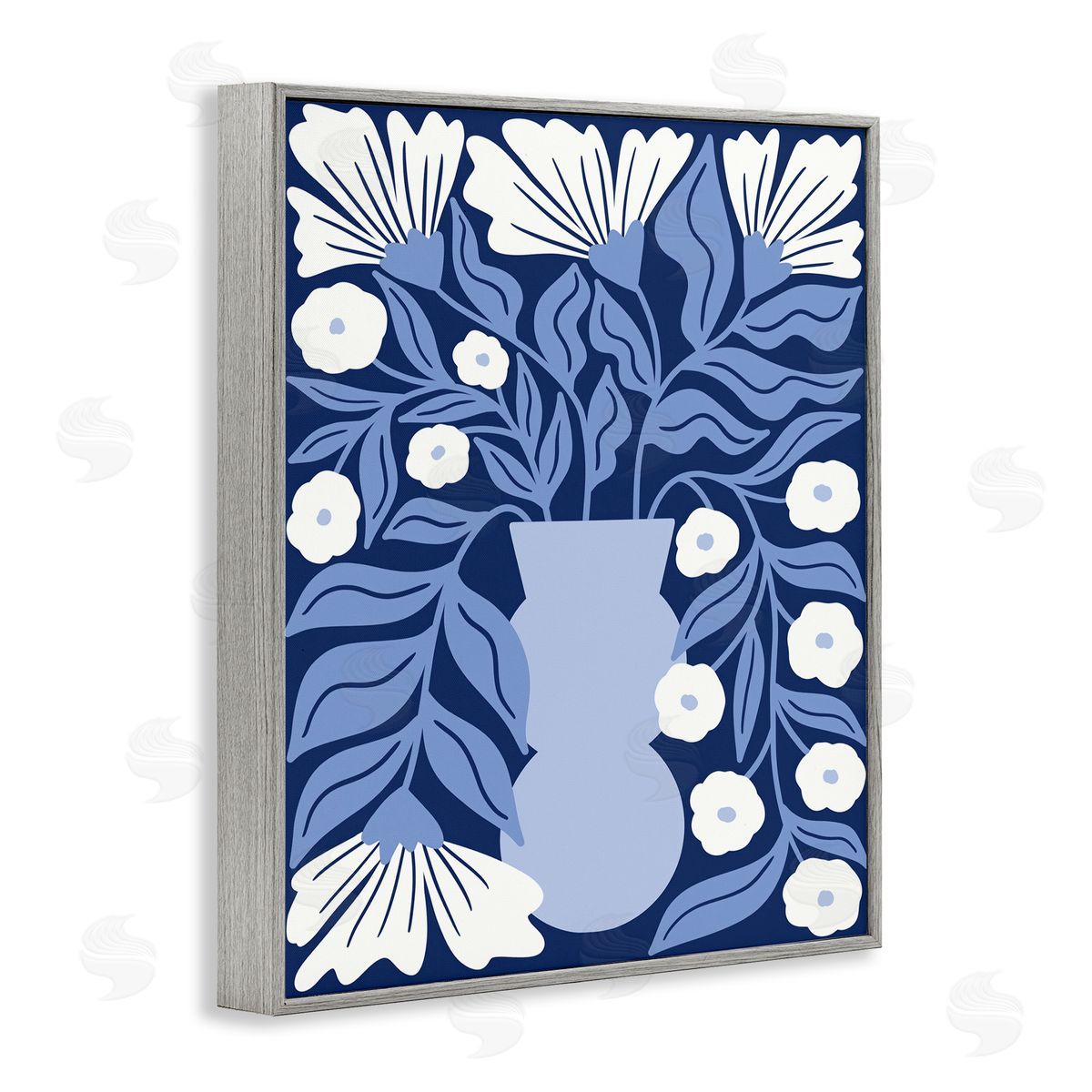 Taylor Shannon Designs Funky Blue Flower Vase Gray Framed Giclee Wall Art Print