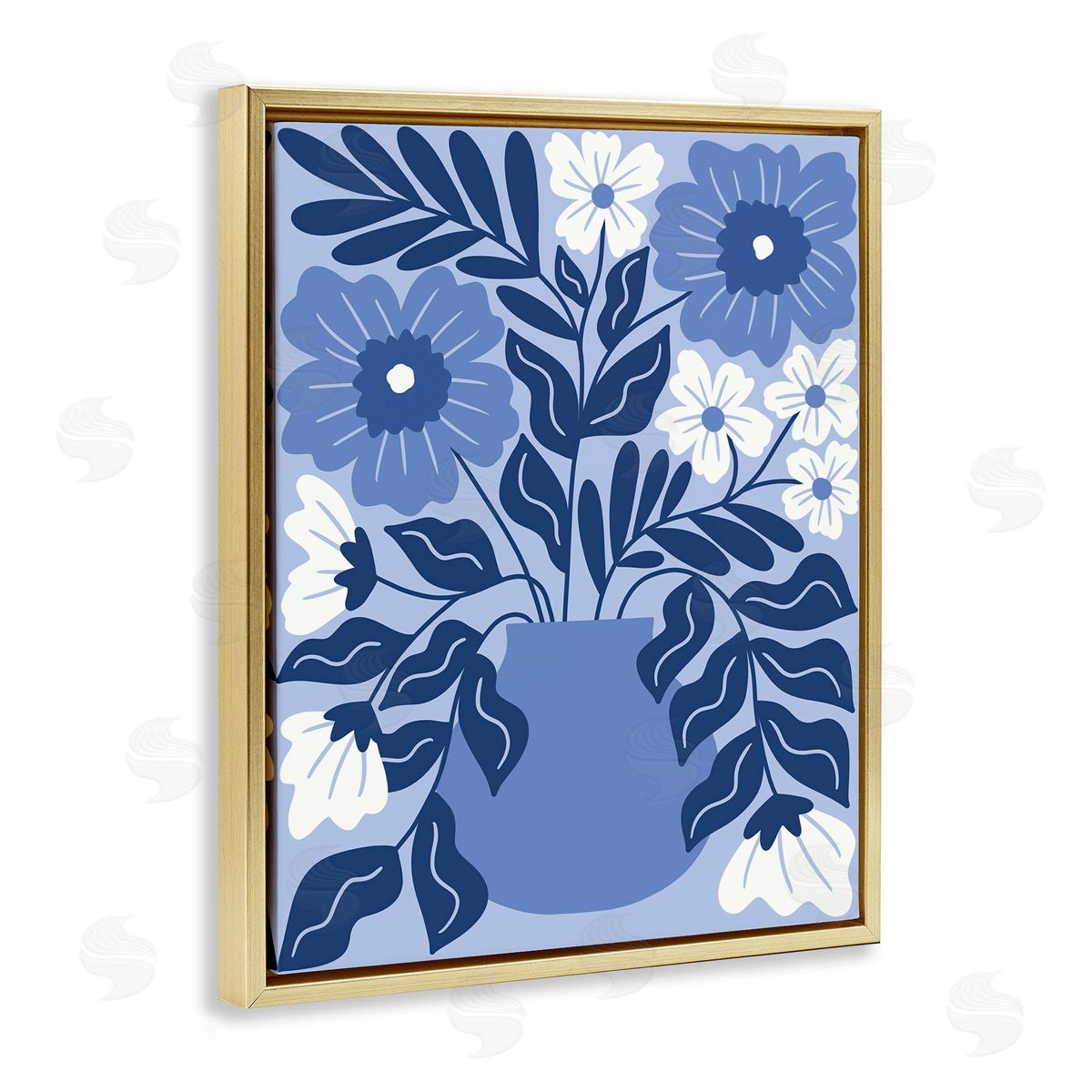Taylor Shannon Designs Funky Blue Florals Gold Floating Frame Canvas Wall Art Print