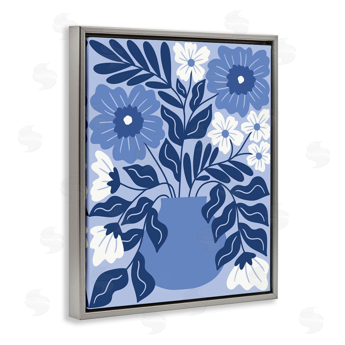 Taylor Shannon Designs Funky Blue Florals Gray Floating Frame Canvas Wall Art Print