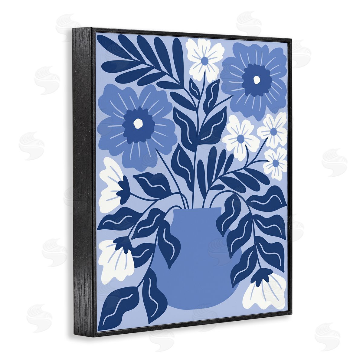 Taylor Shannon Designs Funky Blue Florals Black Framed Giclee Wall Art Print