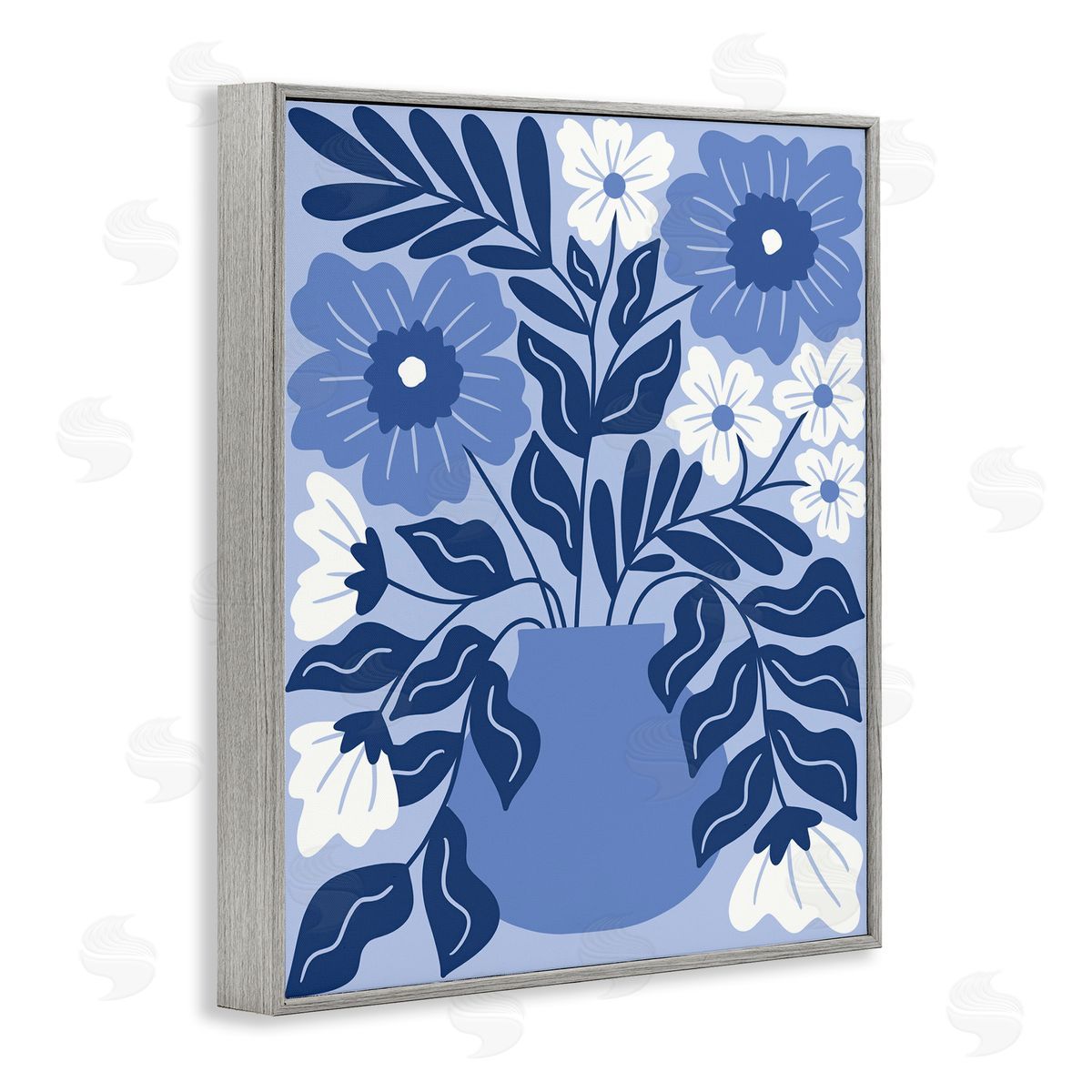 Taylor Shannon Designs Funky Blue Florals Gray Framed Giclee Wall Art Print