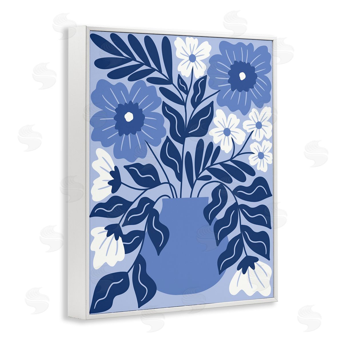 Taylor Shannon Designs Funky Blue Florals White Framed Giclee Wall Art Print