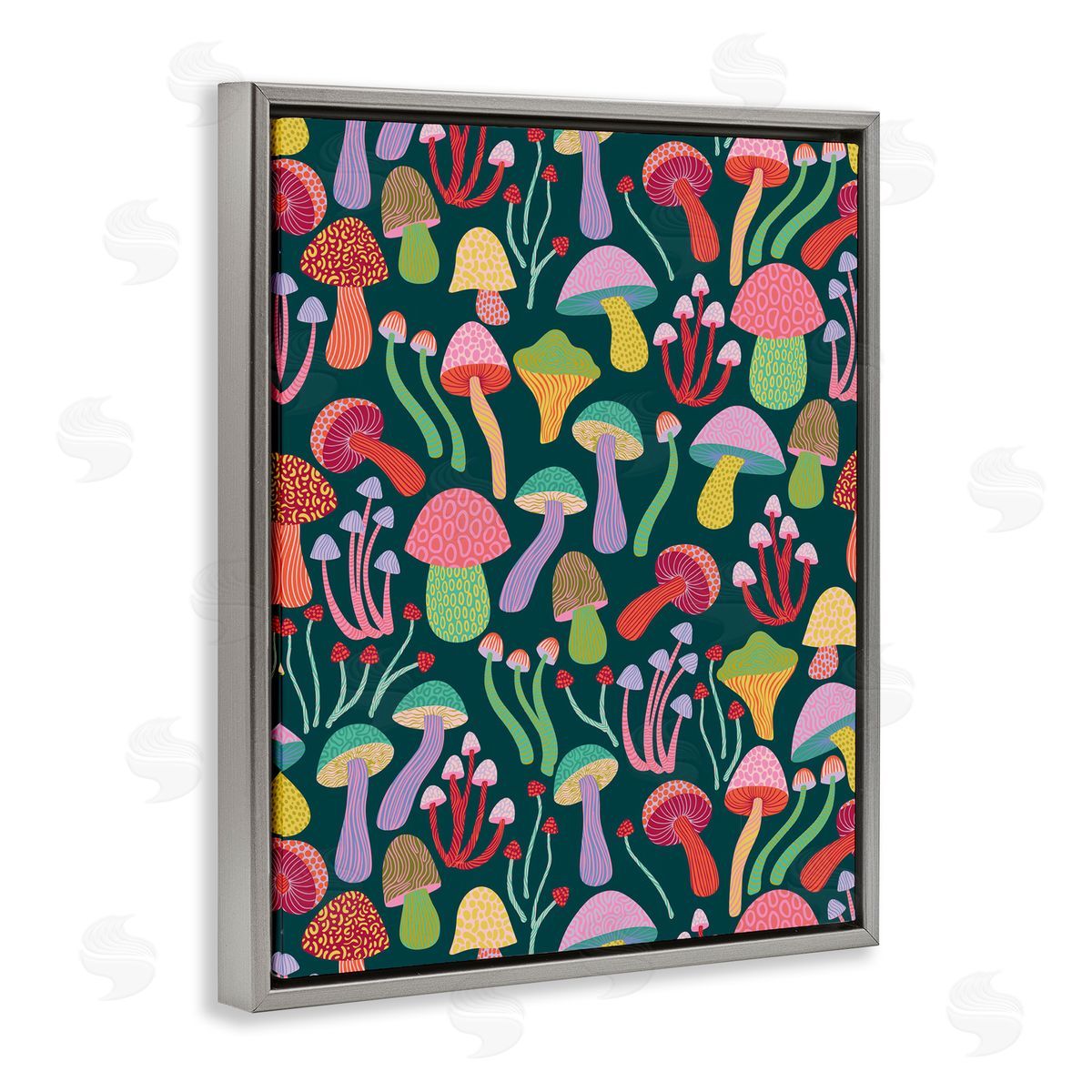 Caroline Alfreds Magical Times Mushrooms Gray Floating Frame Canvas Wall Art Print