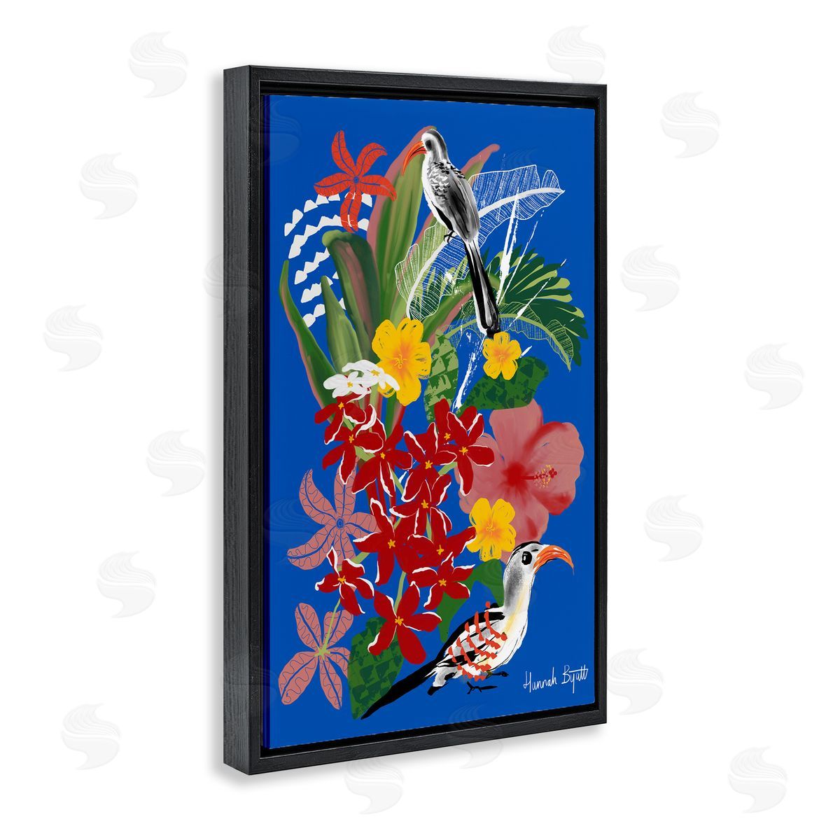 Hannah Byatt Gambia Inspired Botanicals Black Floating Frame Canvas Wall Art Print