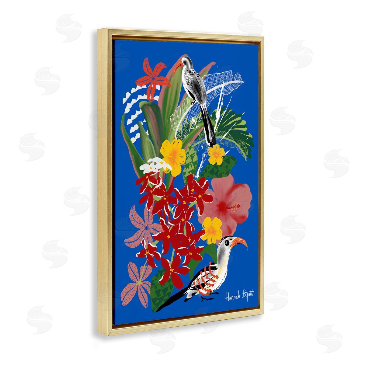 Hannah Byatt Gambia Inspired Botanicals Gold Floating Frame Canvas Wall Art Print