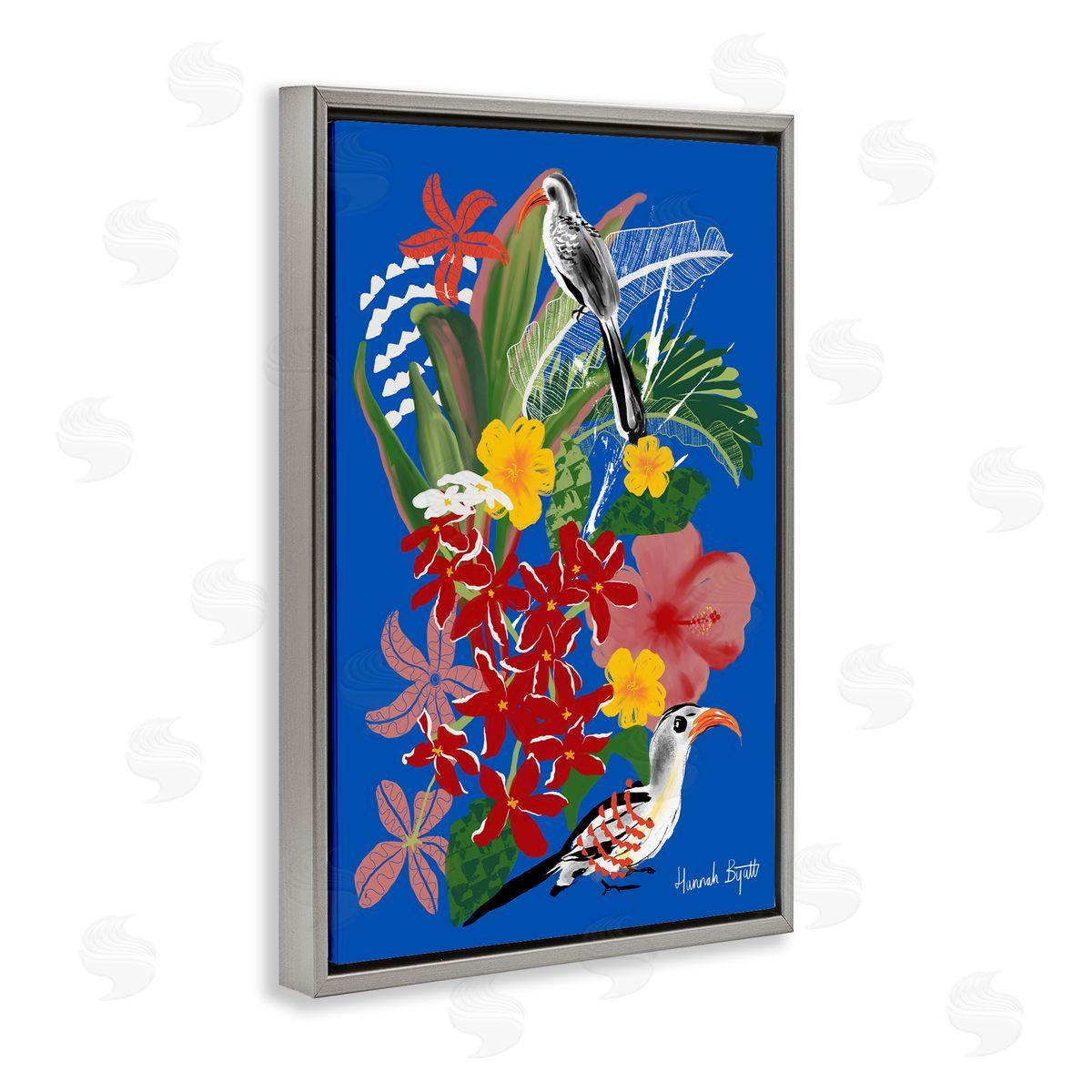 Hannah Byatt Gambia Inspired Botanicals Gray Floating Frame Canvas Wall Art Print
