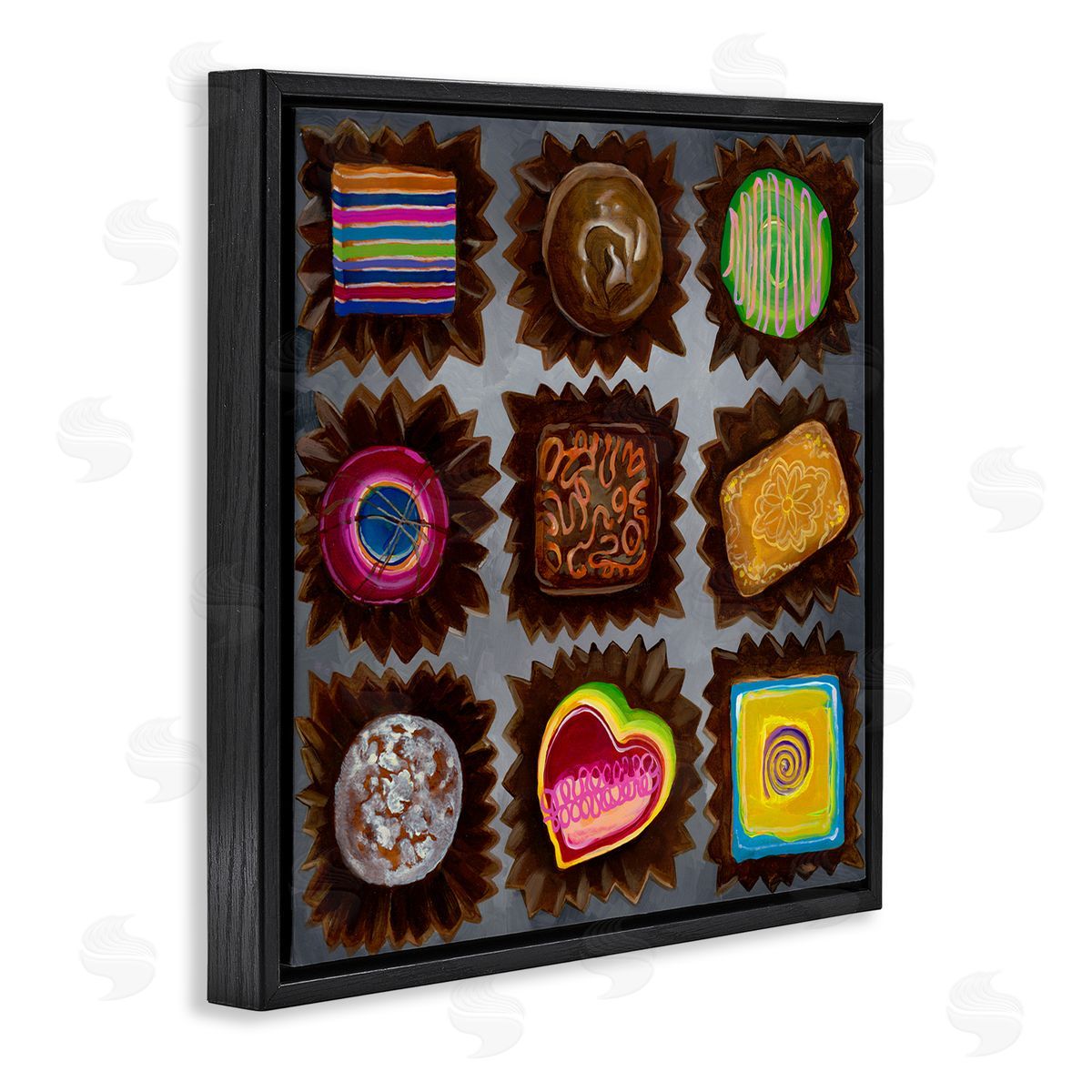 Liz Jardine Various Dessert Chocolates Black Floating Frame Canvas Wall Art Print