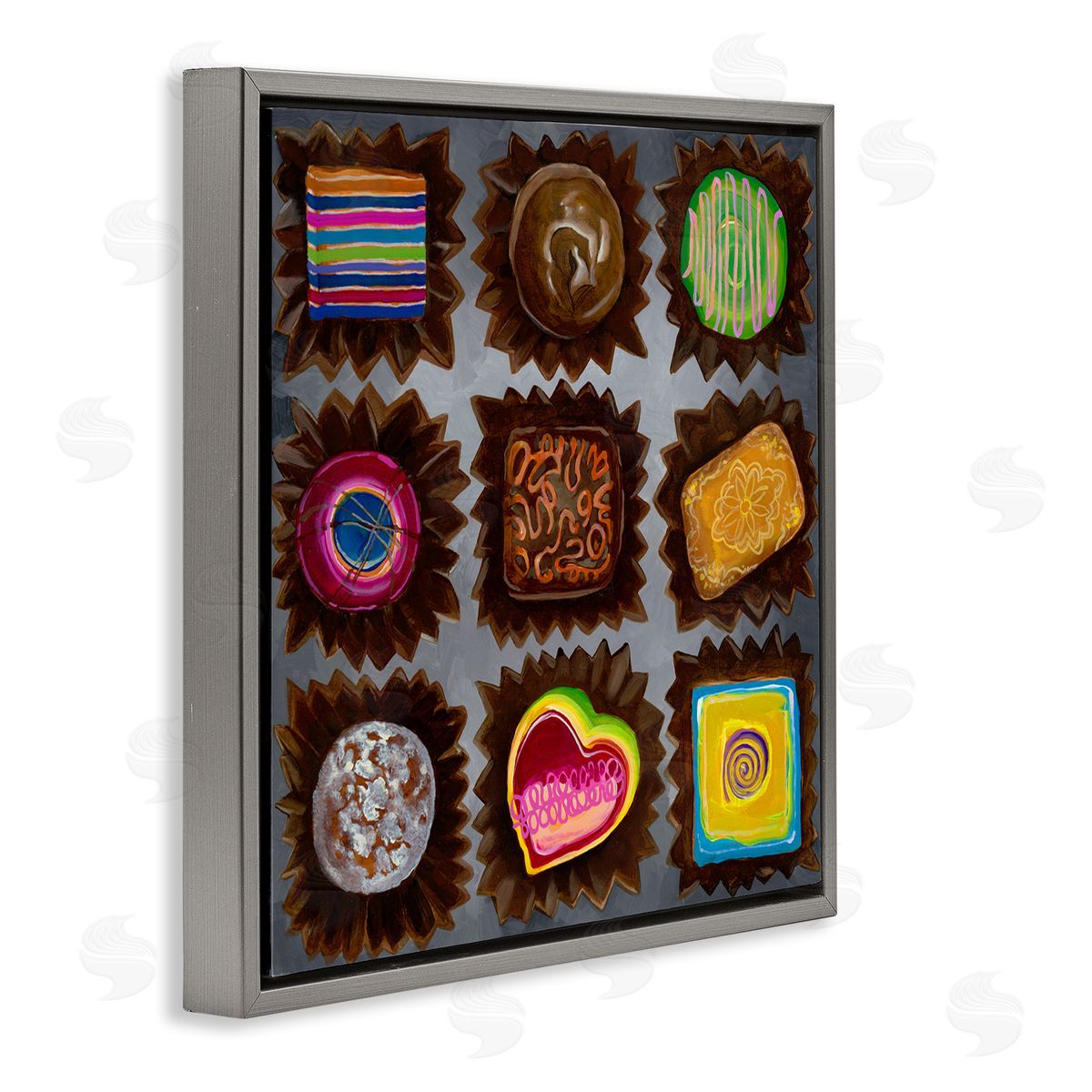 Liz Jardine Various Dessert Chocolates Gray Floating Frame Canvas Wall Art Print