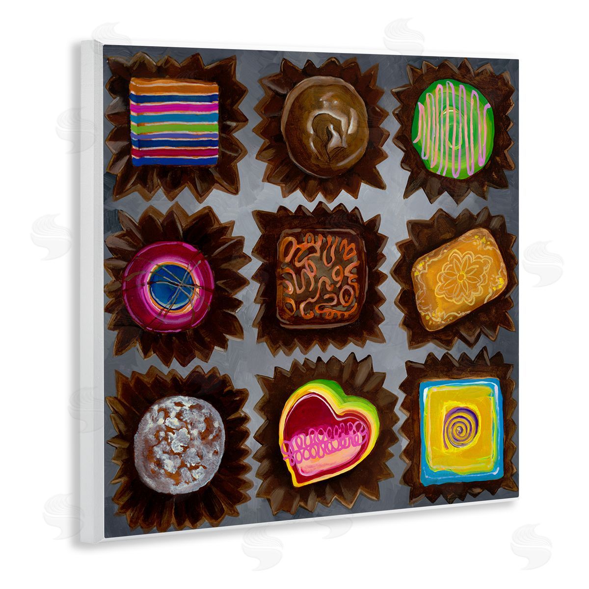 Liz Jardine Various Dessert Chocolates Wooden Wall Plaque Art Print