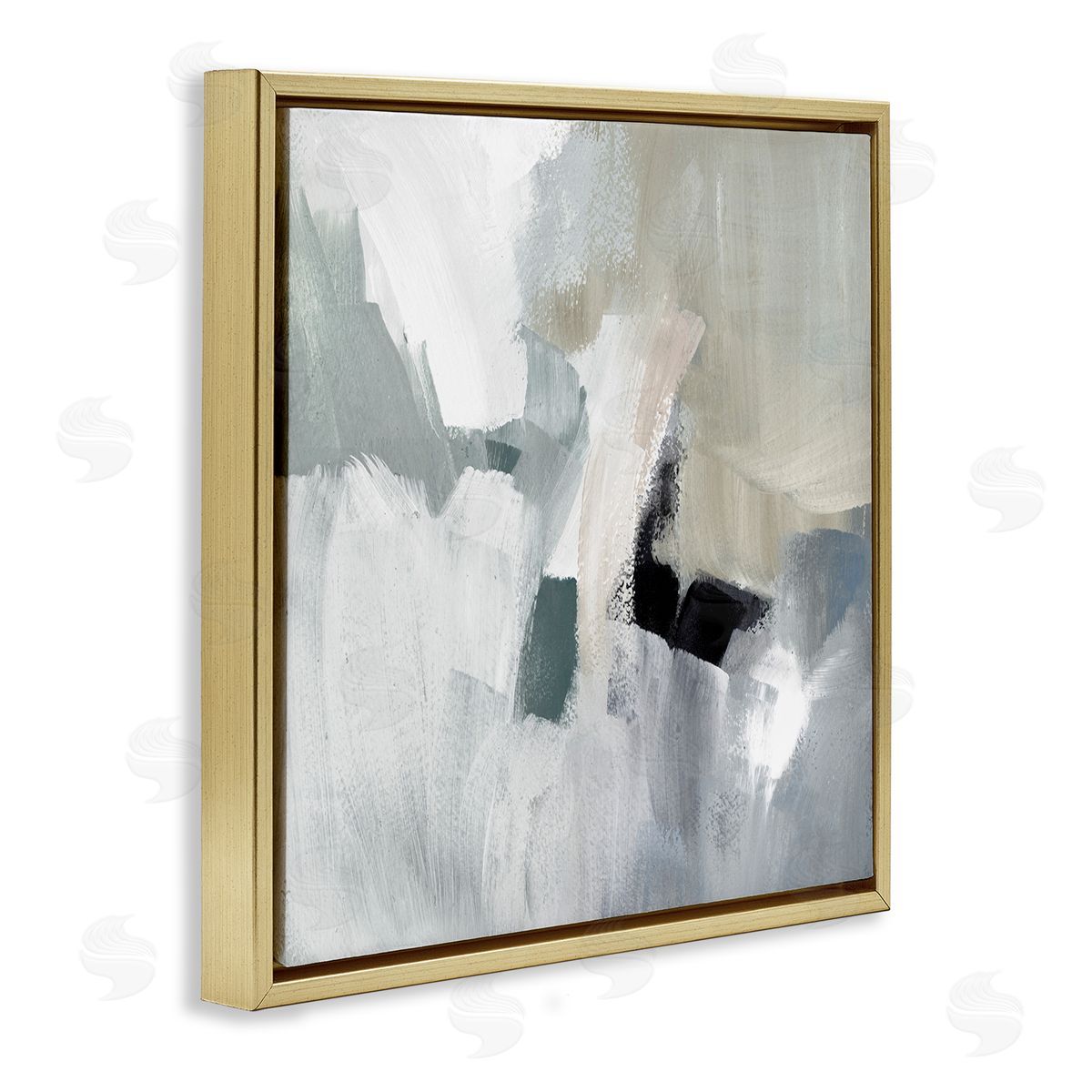 Lanie Loreth Quiet In Grays Abstract Gold Floating Frame Canvas Wall Art Print