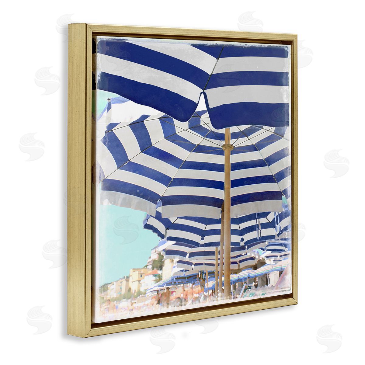 Charlie Carter Under Beach Umbrellas Gold Floating Frame Canvas Wall Art Print