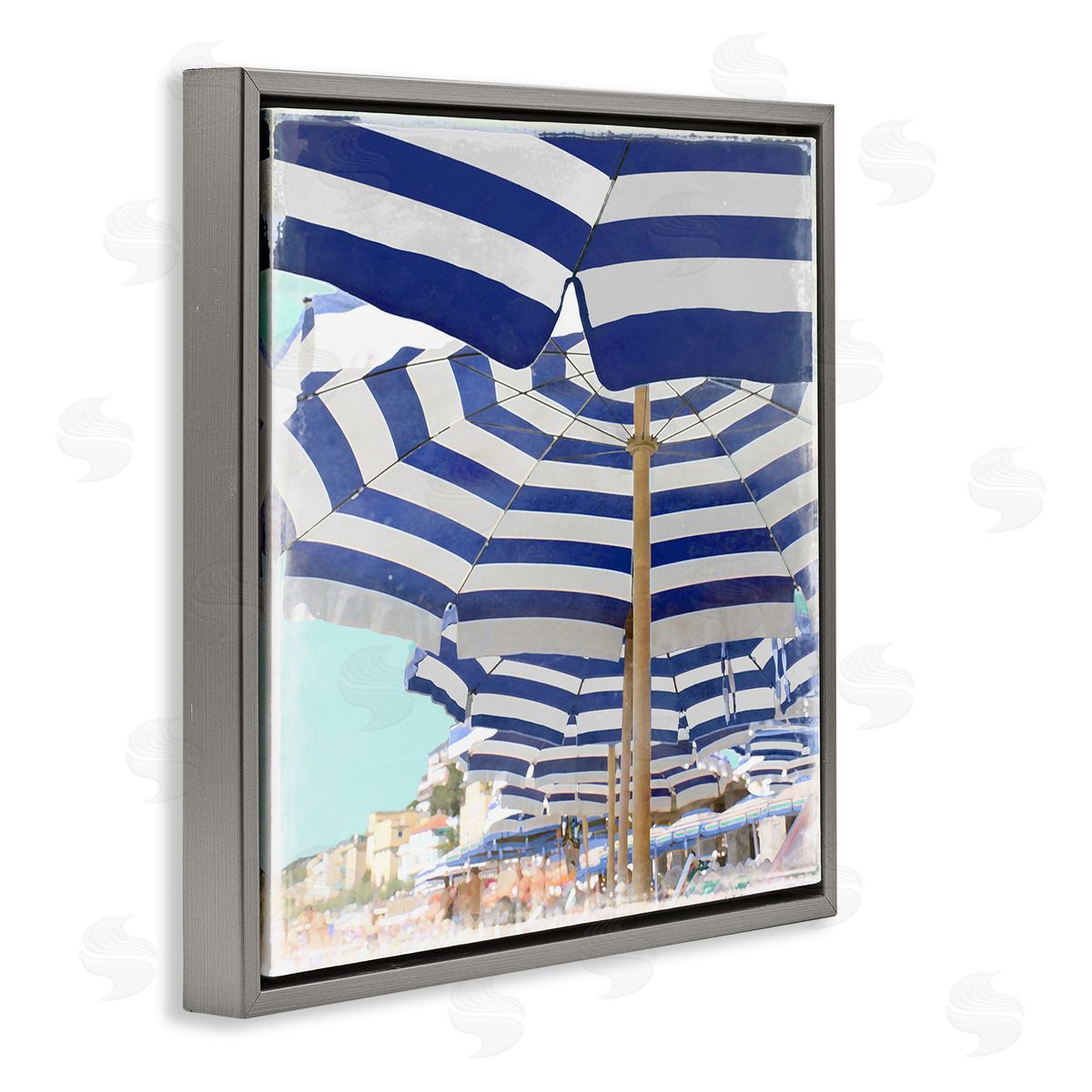 Charlie Carter Under Beach Umbrellas Gray Floating Frame Canvas Wall Art Print
