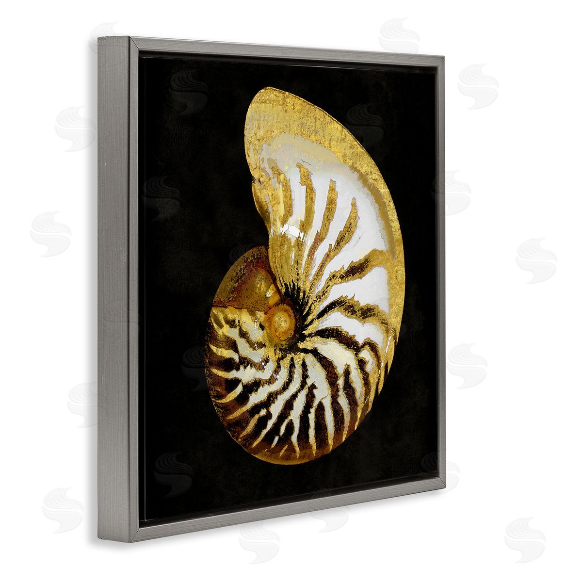 Caroline Kelly Spiral Patterned Shell Gray Floating Frame Canvas Wall Art Print