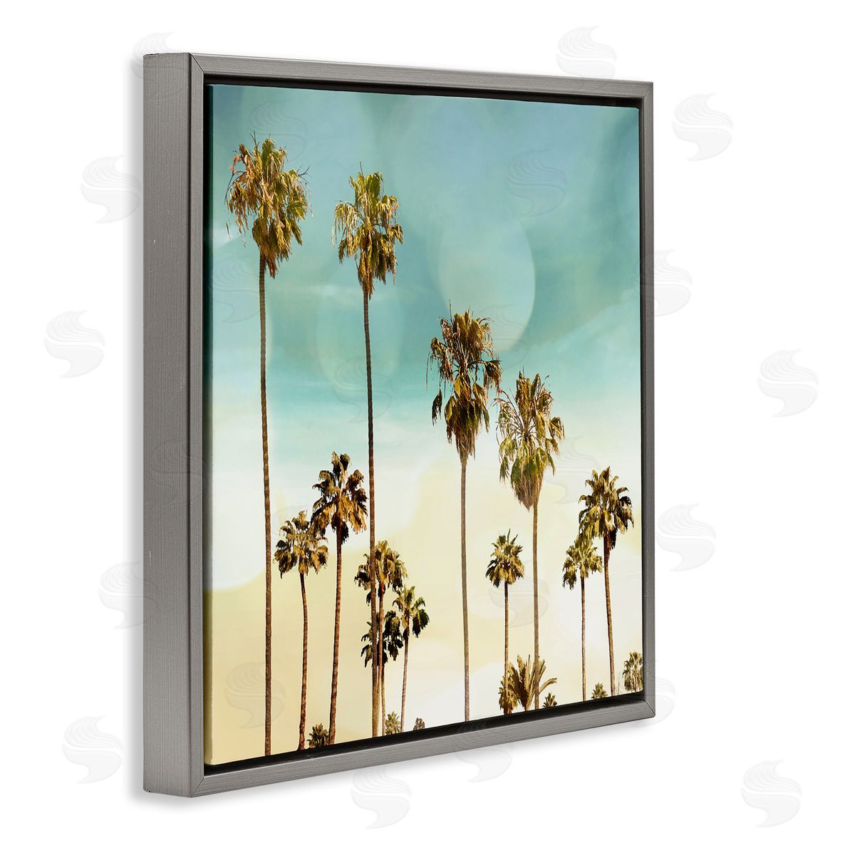 Devon Davis Palm Tree Beach Sky Gray Floating Frame Canvas Wall Art Print