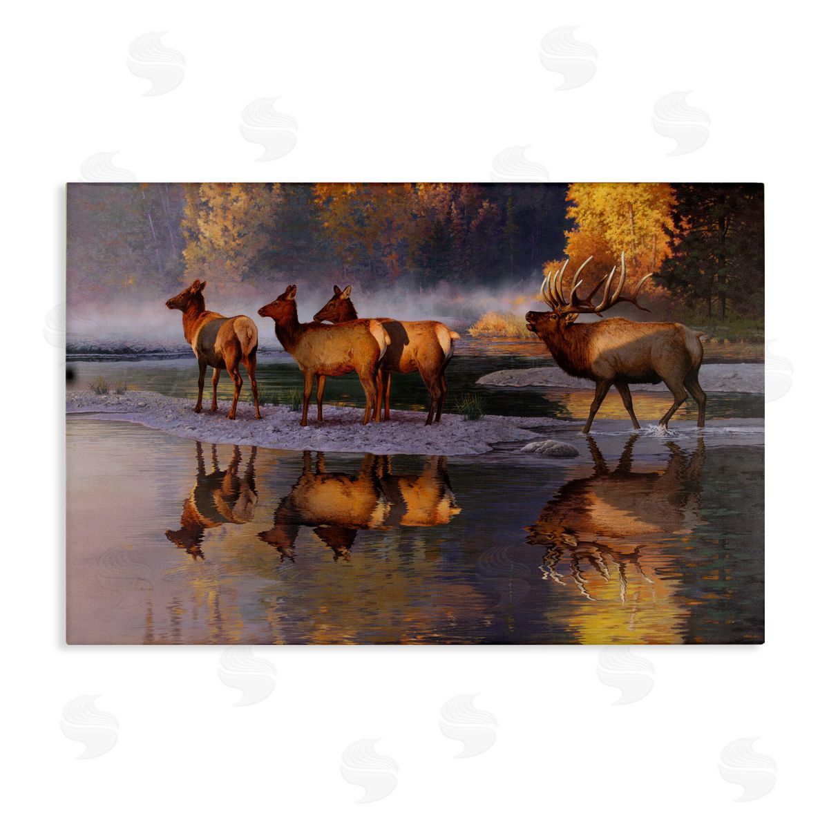 Rod Lawrence Distant Challenge Elk Family Canvas Wall Art Print