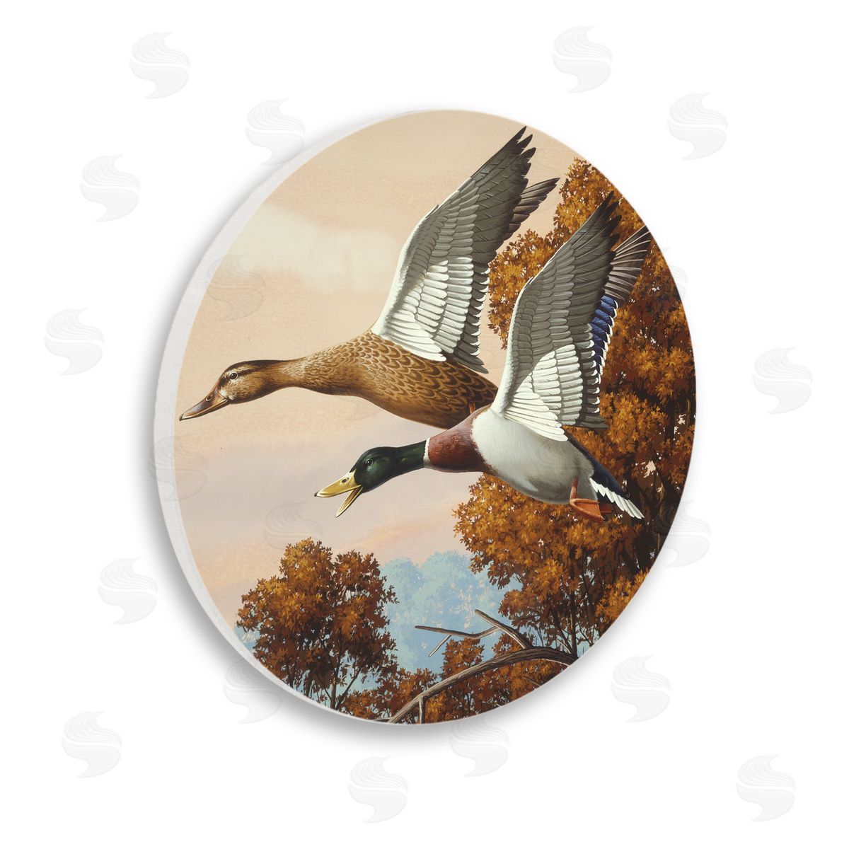 Rod Lawrence Autumn Wings Flying Ducks Wooden Wall Plaque Art Print