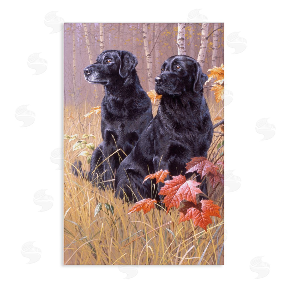 Rod Lawrence Autumnal Black Dogs Canvas Wall Art Print