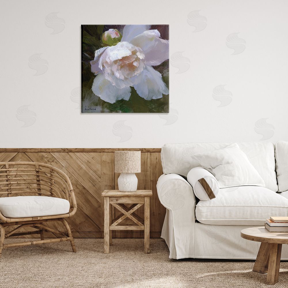 Katie Swatland Ruffled Petals White Flower Canvas Wall Art Print in Room