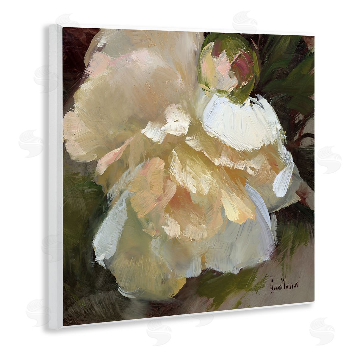 Katie Swatland Ruffled White Flower Wooden Wall Plaque Art Print
