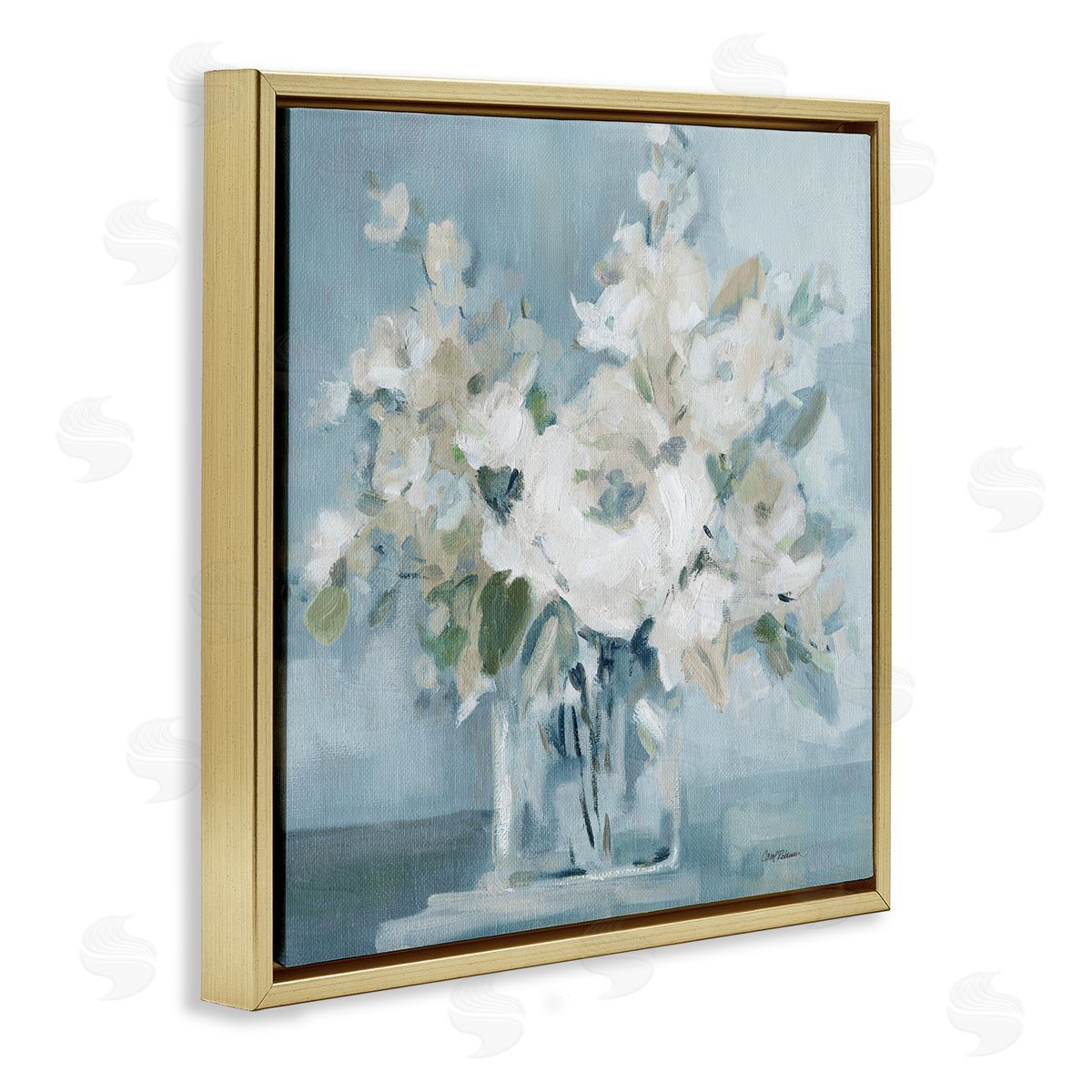 Carol Robinson Soft White Blossoms Vase Gold Floating Frame Canvas Wall Art Print