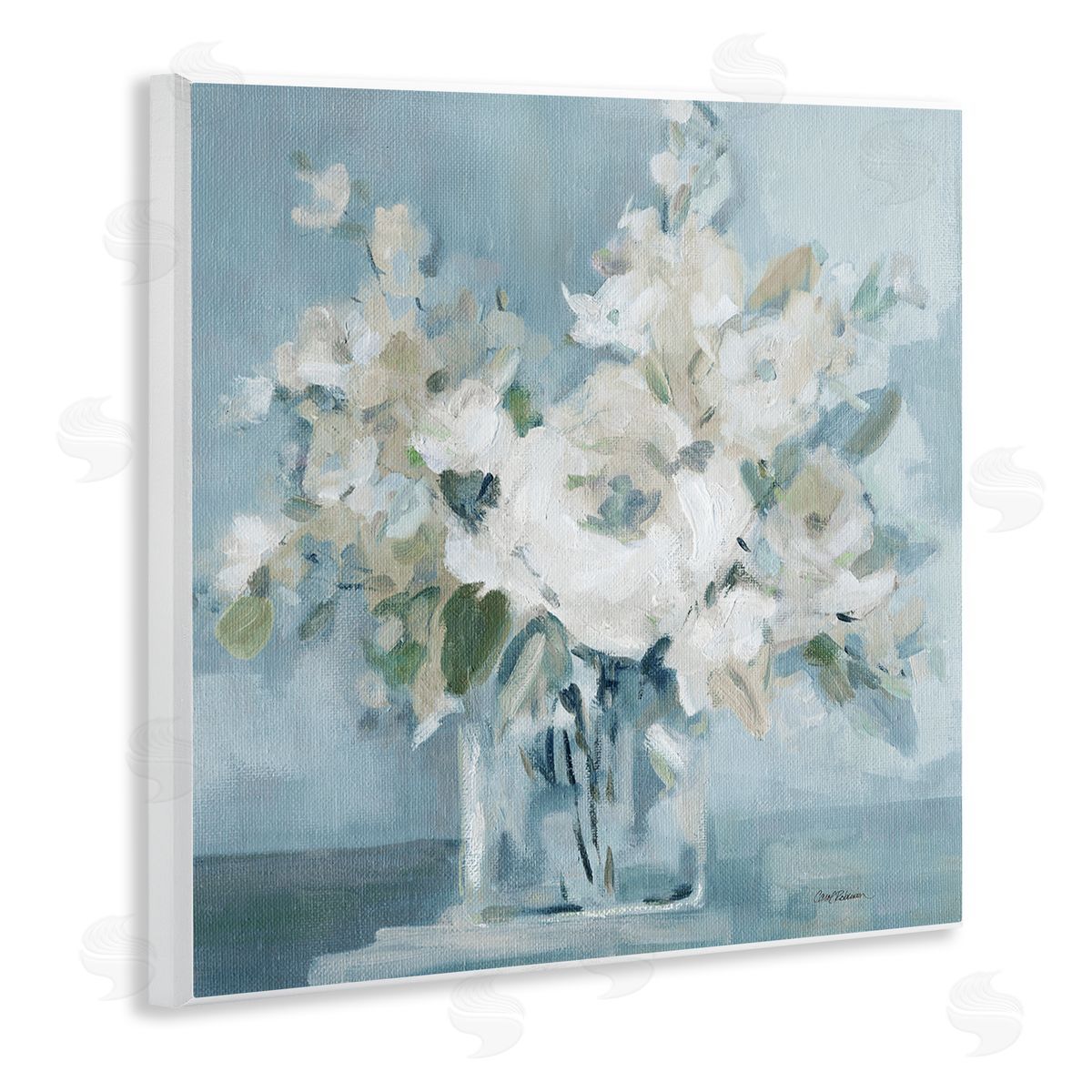 Carol Robinson Soft White Blossoms Vase Wooden Wall Plaque Art Print