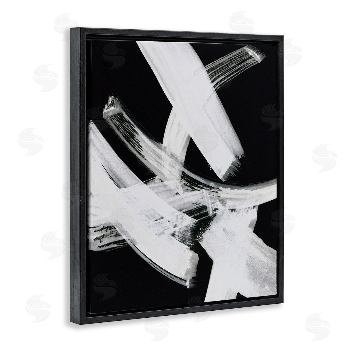 Susan Jill Curved Chaotic Brushstrokes Black Floating Frame Canvas Wall Art Print