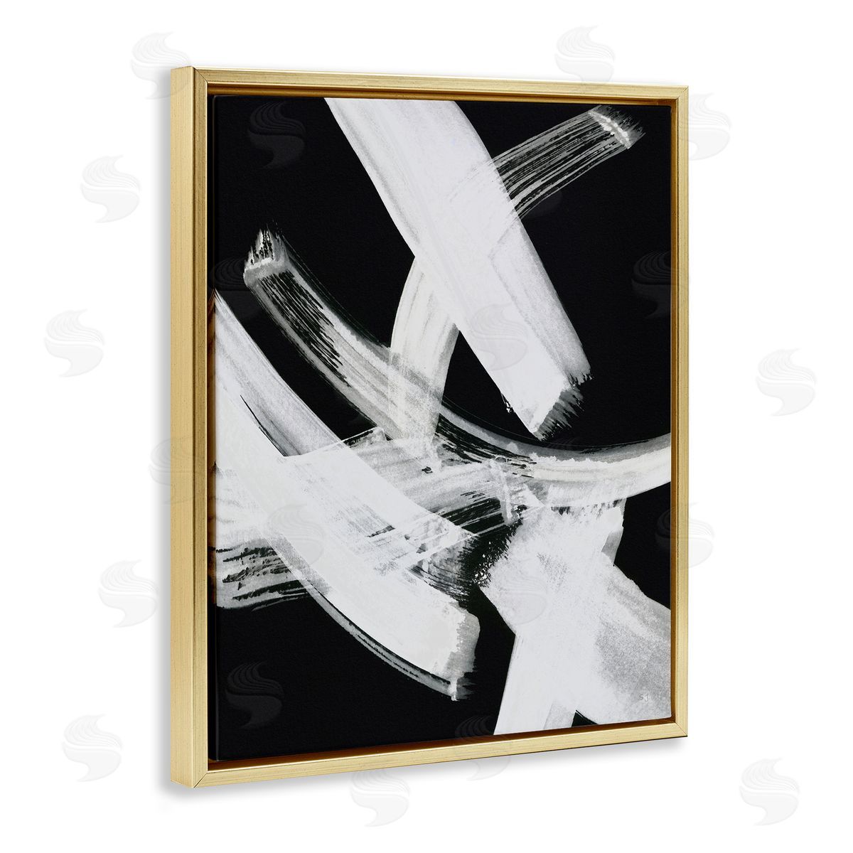 Susan Jill Curved Chaotic Brushstrokes Gold Floating Frame Canvas Wall Art Print