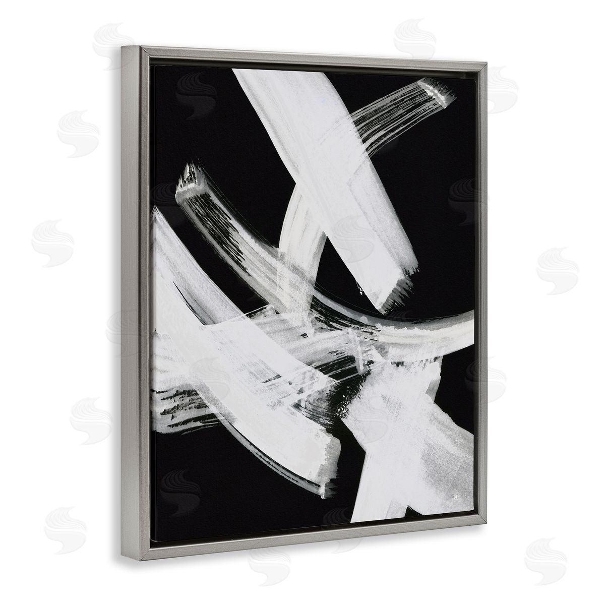 Susan Jill Curved Chaotic Brushstrokes Gray Floating Frame Canvas Wall Art Print