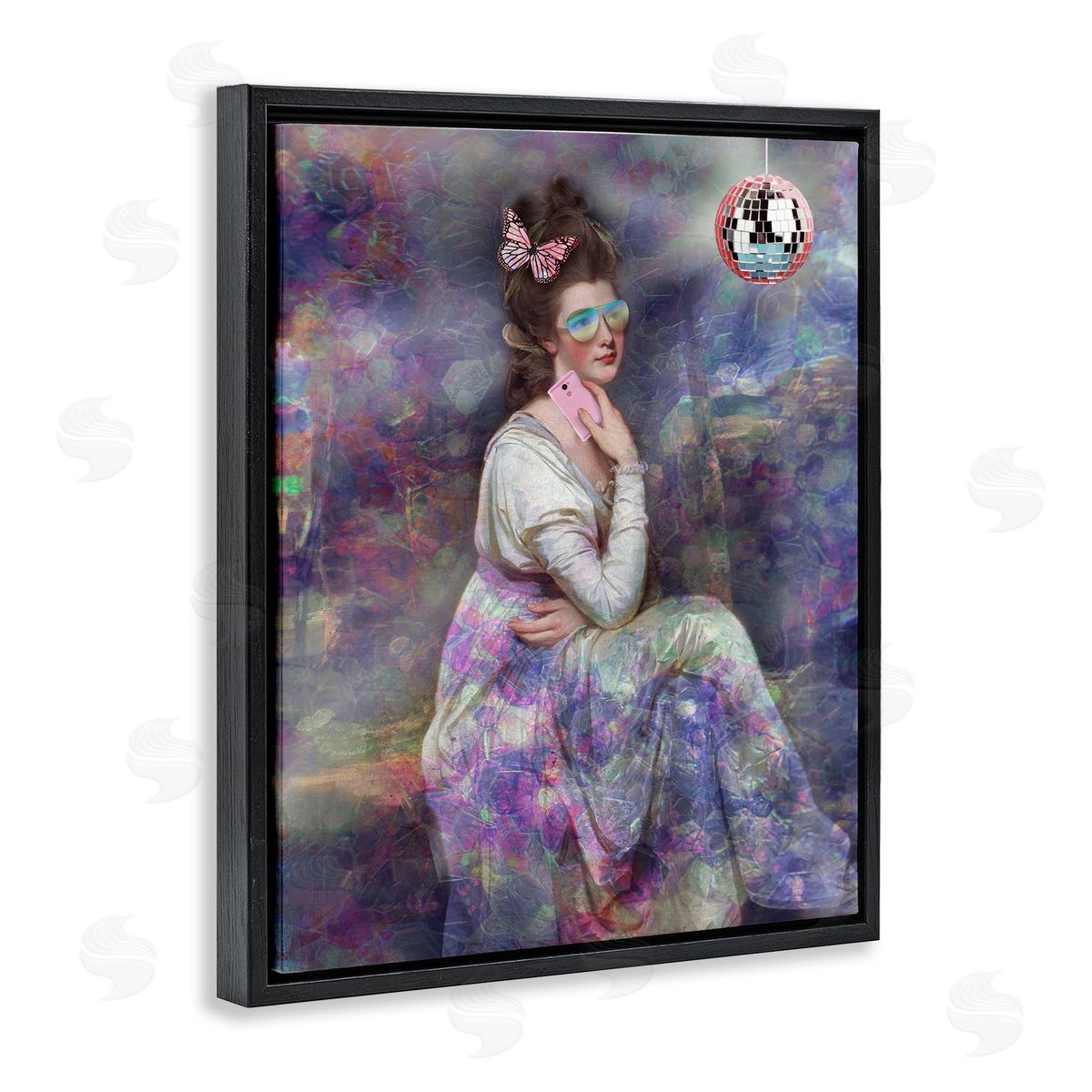 George Romney Timeless Woman with Disco Ball Black Floating Frame Canvas Wall Art Print