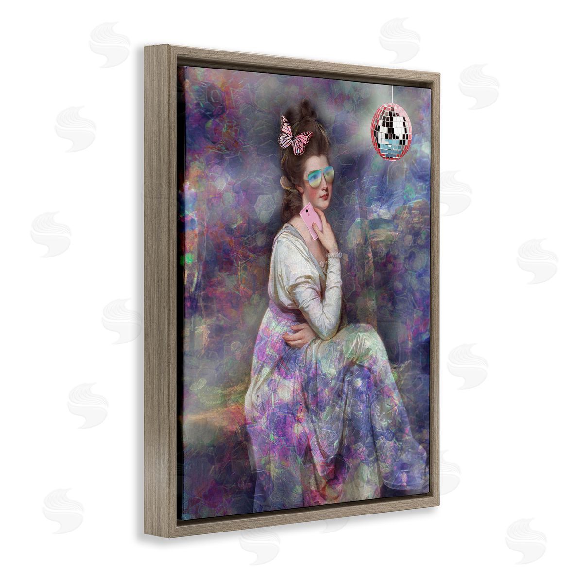 George Romney Timeless Woman with Disco Ball Brown Floating Frame Canvas Wall Art Print