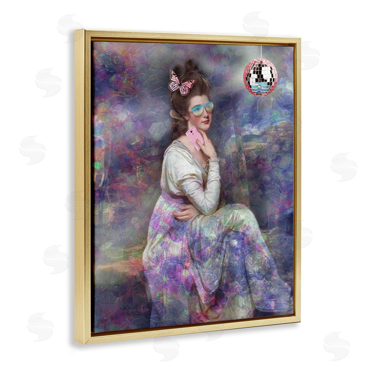 George Romney Timeless Woman with Disco Ball Gold Floating Frame Canvas Wall Art Print