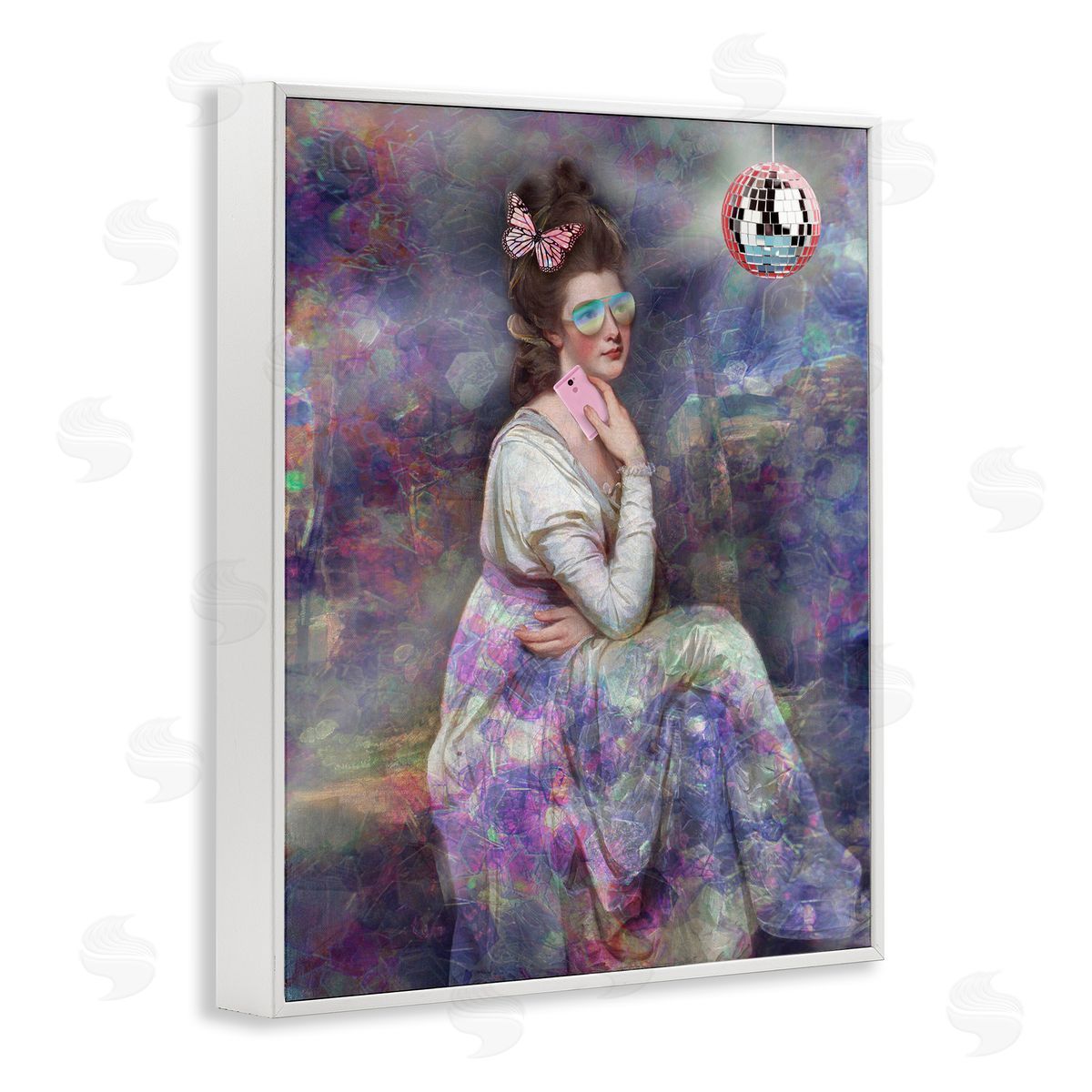 George Romney Timeless Woman with Disco Ball White Framed Giclee Wall Art Print