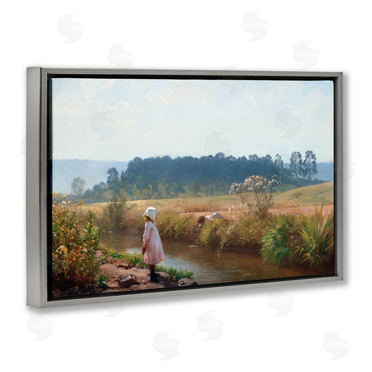 August Malmstrom Down By The River Gray Floating Frame Canvas Wall Art Print