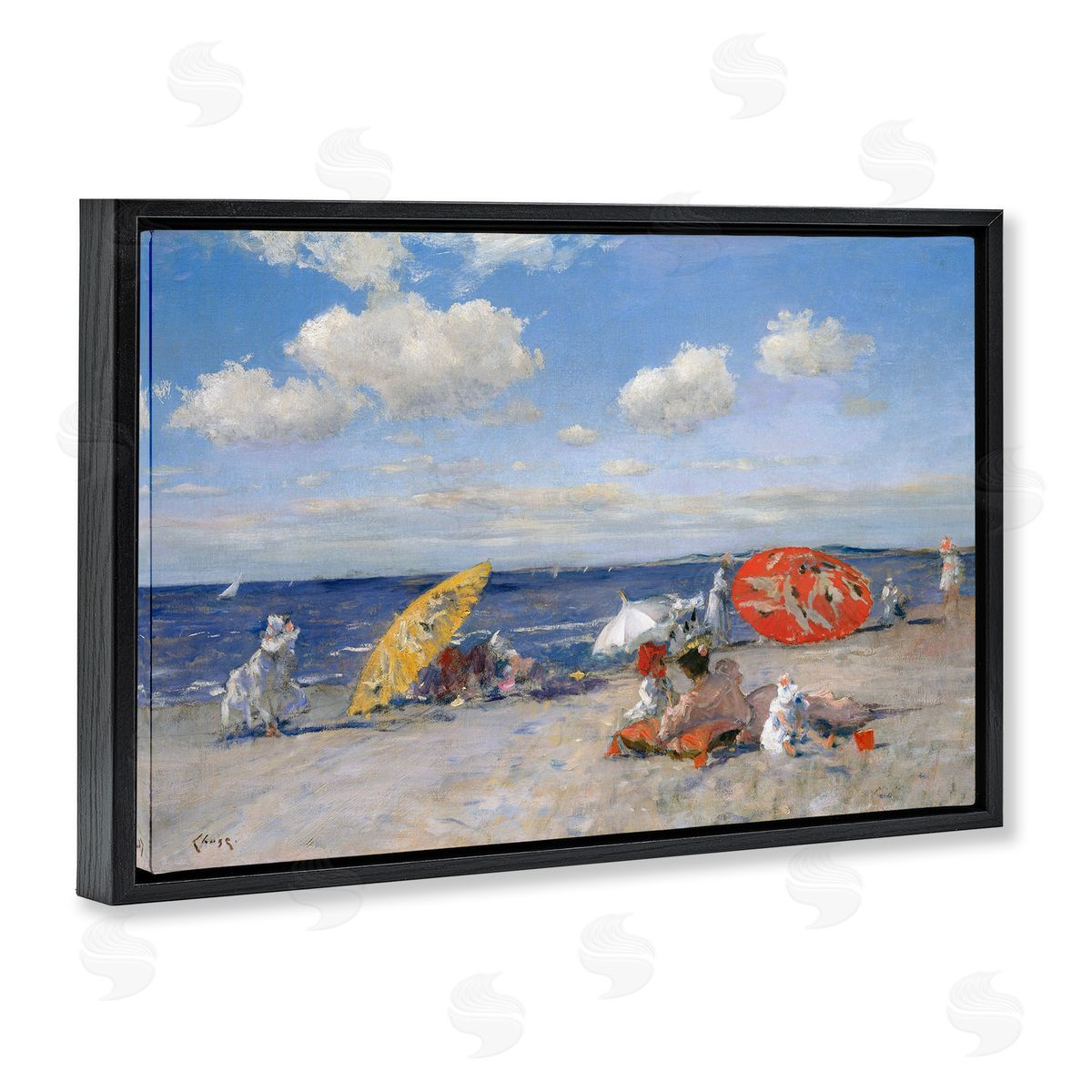 William Merit Chase Classic Beachgoers Scene Black Floating Frame Canvas Wall Art Print