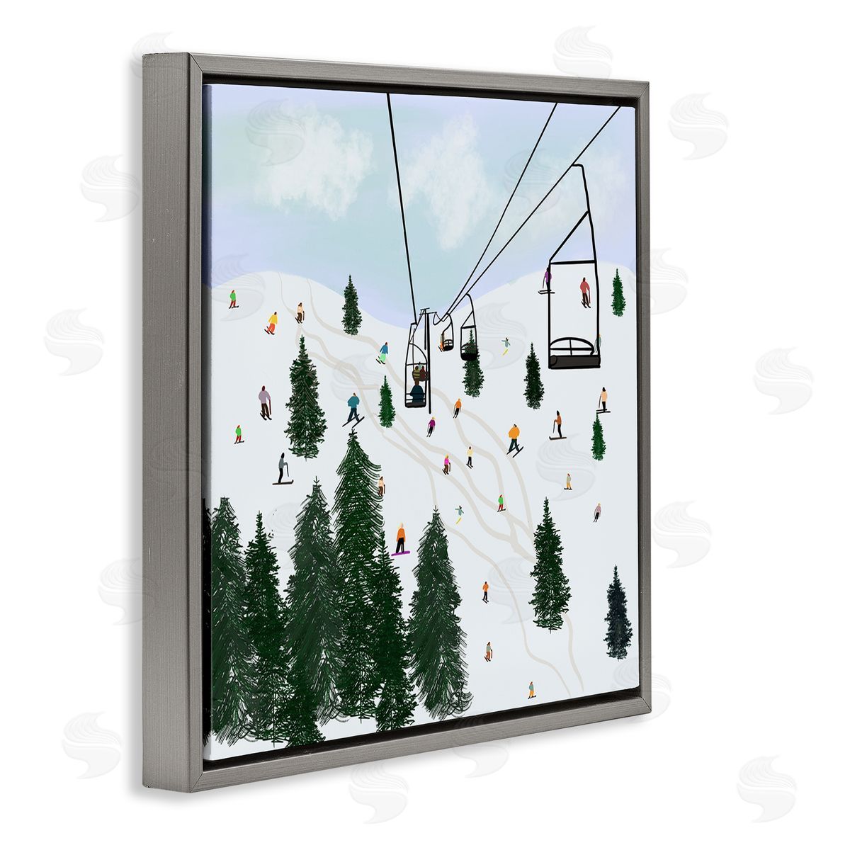 Ashley Singleton Ski Lift & Slopes Gray Floating Frame Canvas Wall Art Print