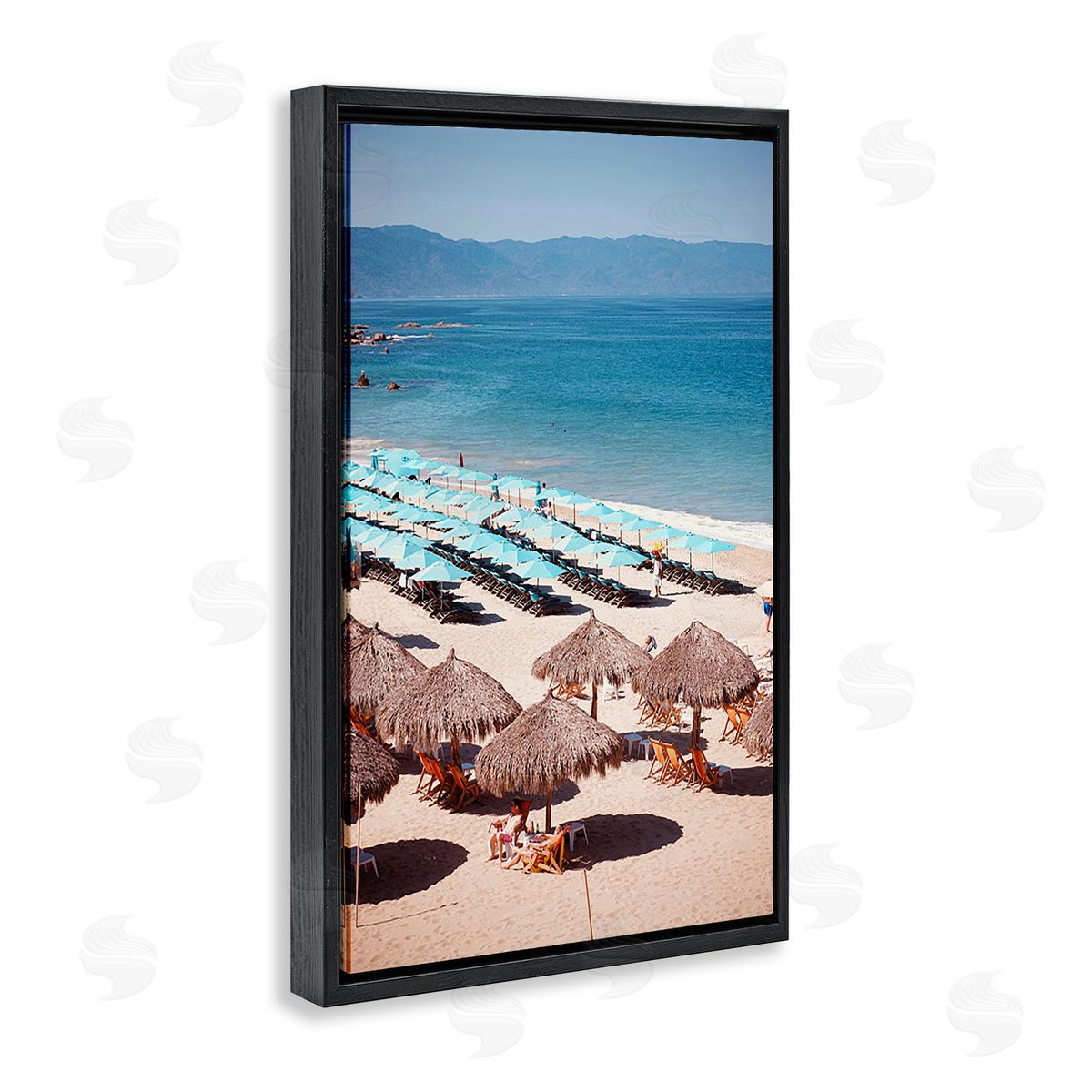 Ashley Singleton Beach Canopies View Black Floating Frame Canvas Wall Art Print