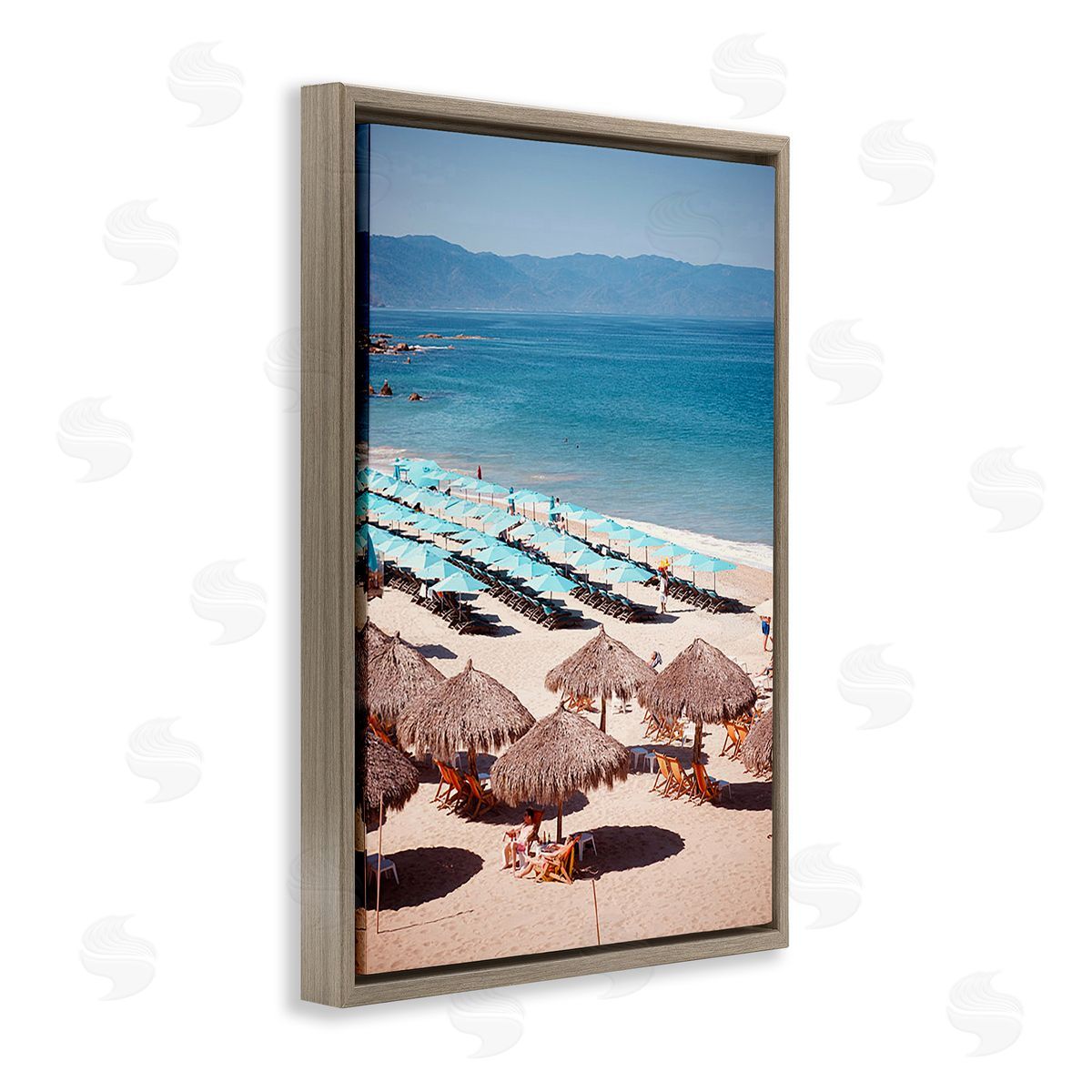 Ashley Singleton Beach Canopies View Brown Floating Frame Canvas Wall Art Print