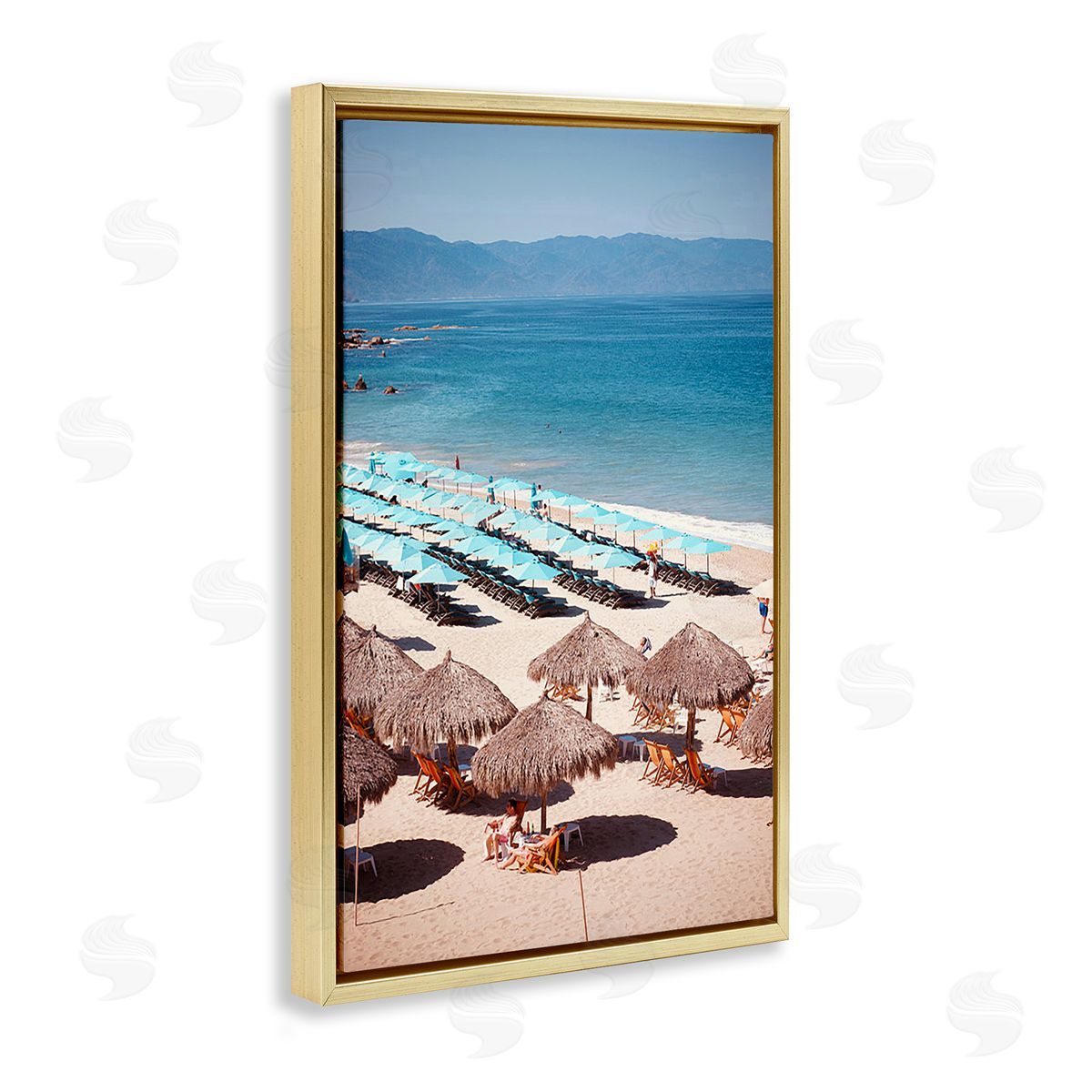 Ashley Singleton Beach Canopies View Gold Floating Frame Canvas Wall Art Print