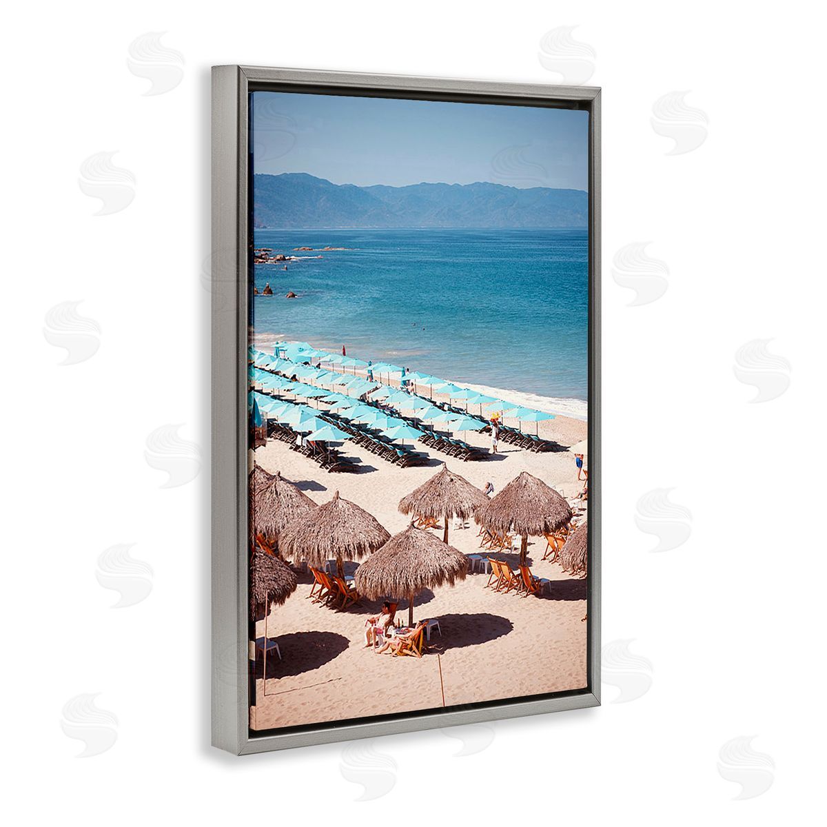 Ashley Singleton Beach Canopies View Gray Floating Frame Canvas Wall Art Print
