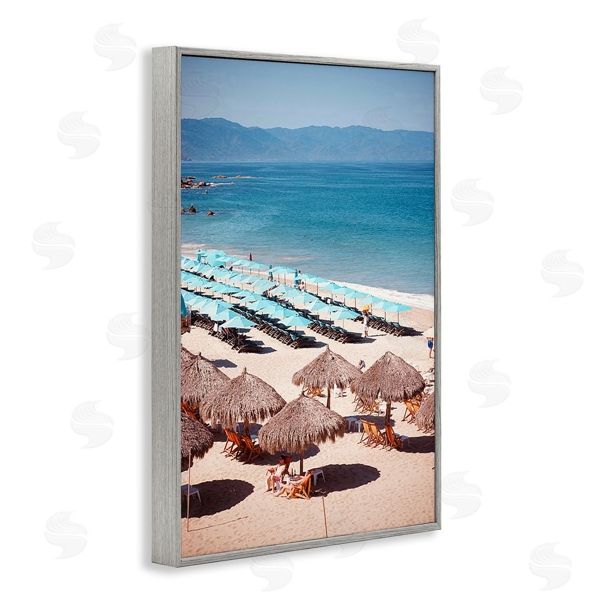 Ashley Singleton Beach Canopies View Gray Framed Giclee Wall Art Print