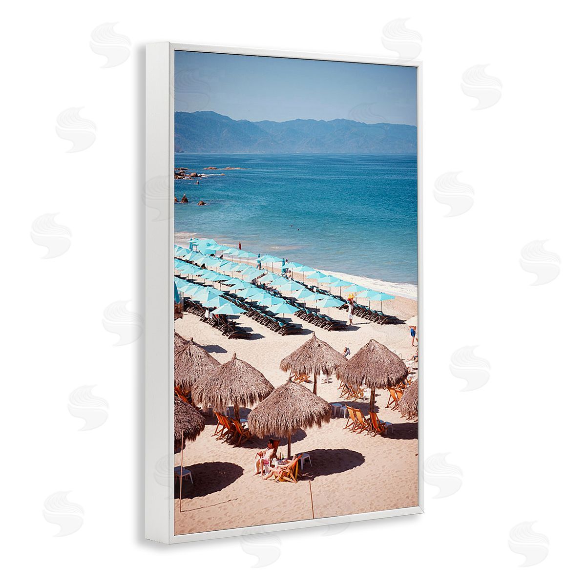 Ashley Singleton Beach Canopies View White Framed Giclee Wall Art Print