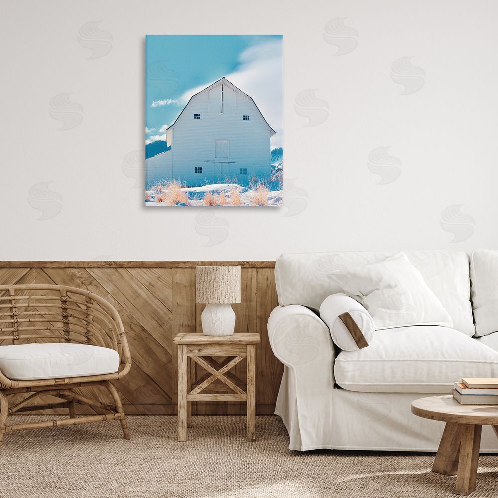 Ashley Singleton Niveous Winter Barn Canvas Wall Art Print in Room
